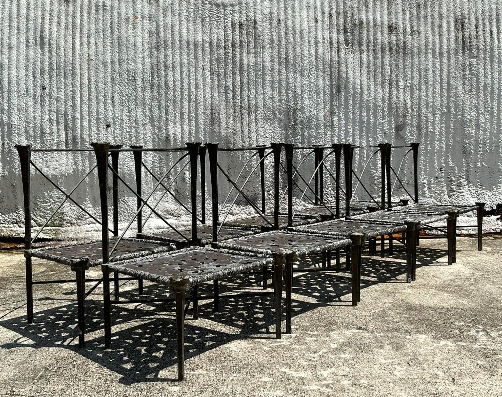 Vintage Boho Cast Aluminum “Arcadia”Chairs After Michael Taylor - Set of 10 5