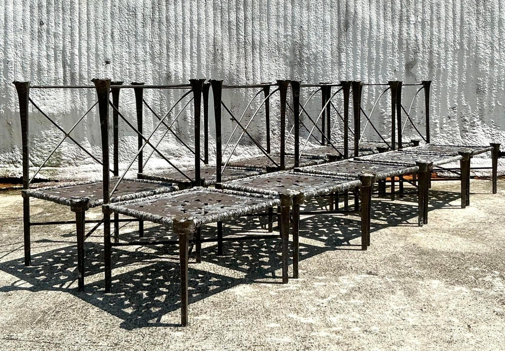 Vintage Boho Cast Aluminum “Arcadia”Chairs After Michael Taylor - Set of 10 6