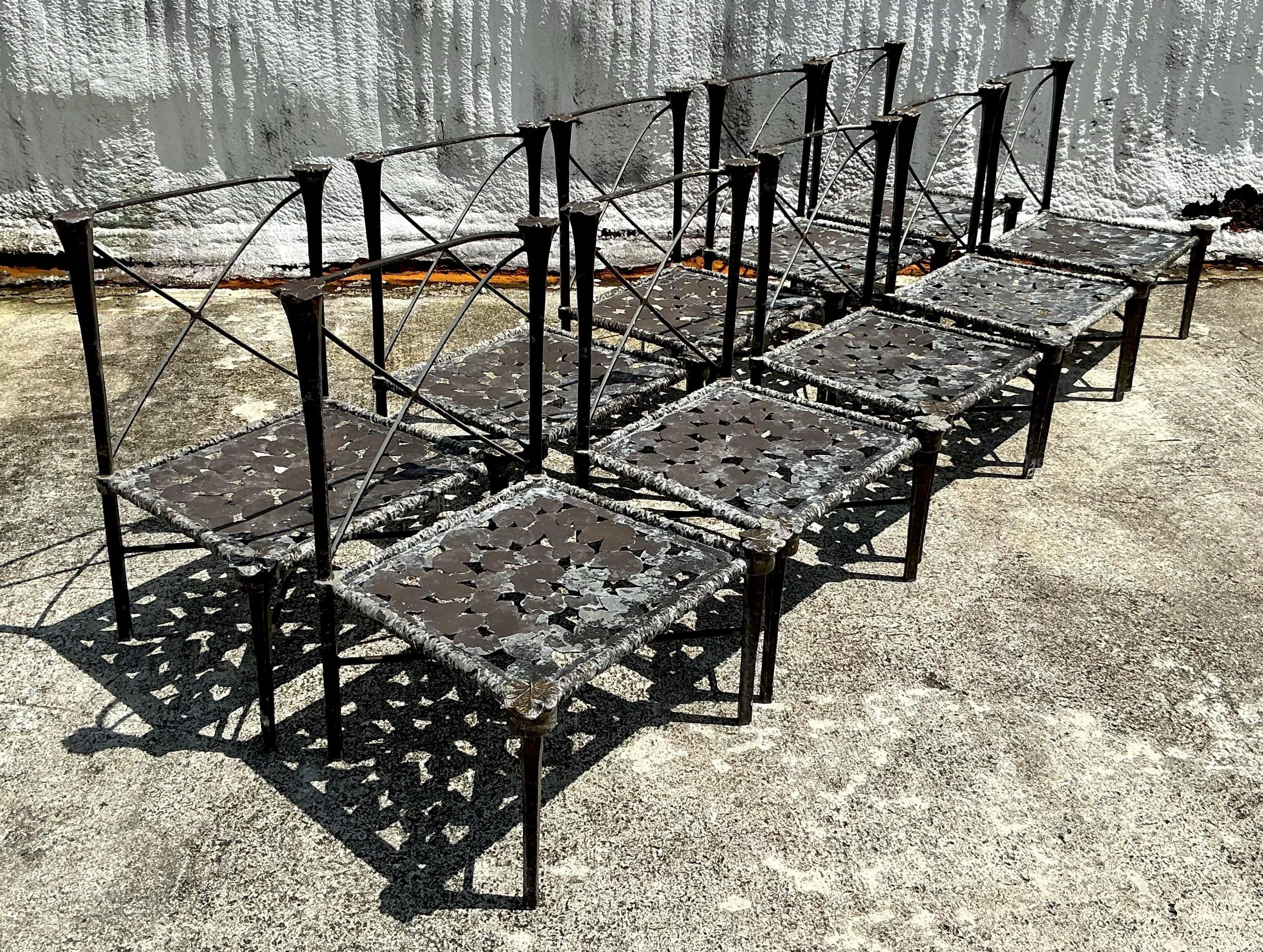 Vintage Boho Cast Aluminum “Arcadia”Chairs After Michael Taylor - Set of 10 In Good Condition In west palm beach, FL