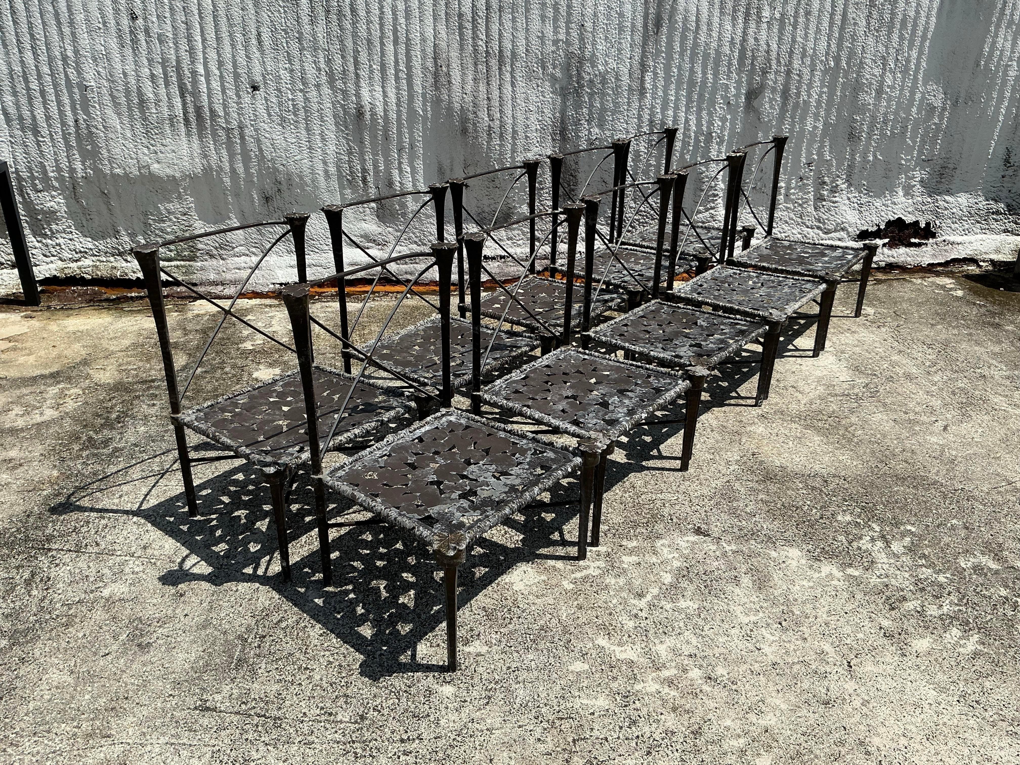 20th Century Vintage Boho Cast Aluminum “Arcadia”Chairs After Michael Taylor - Set of 10