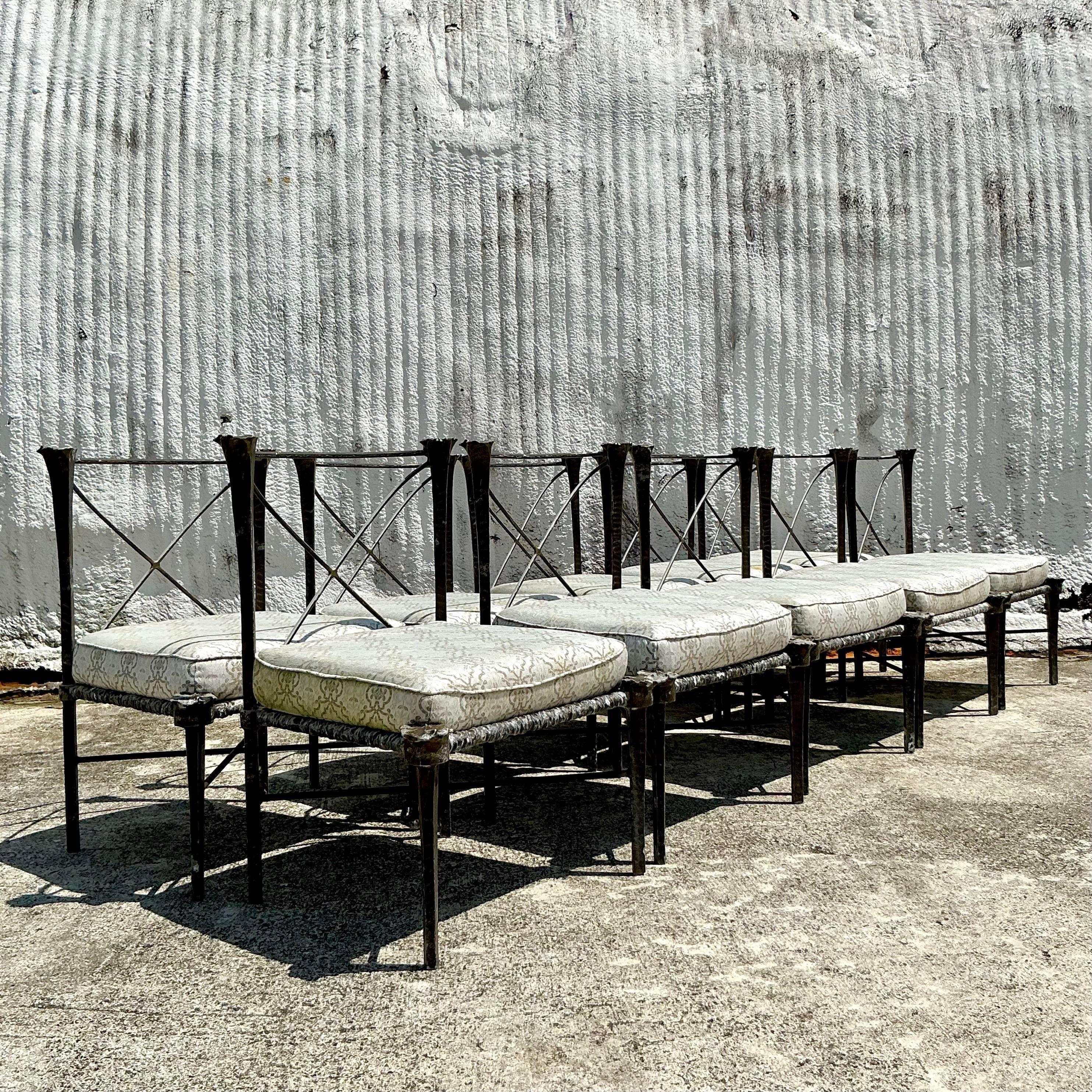 Vintage Boho Cast Aluminum “Arcadia”Chairs After Michael Taylor - Set of 10 1