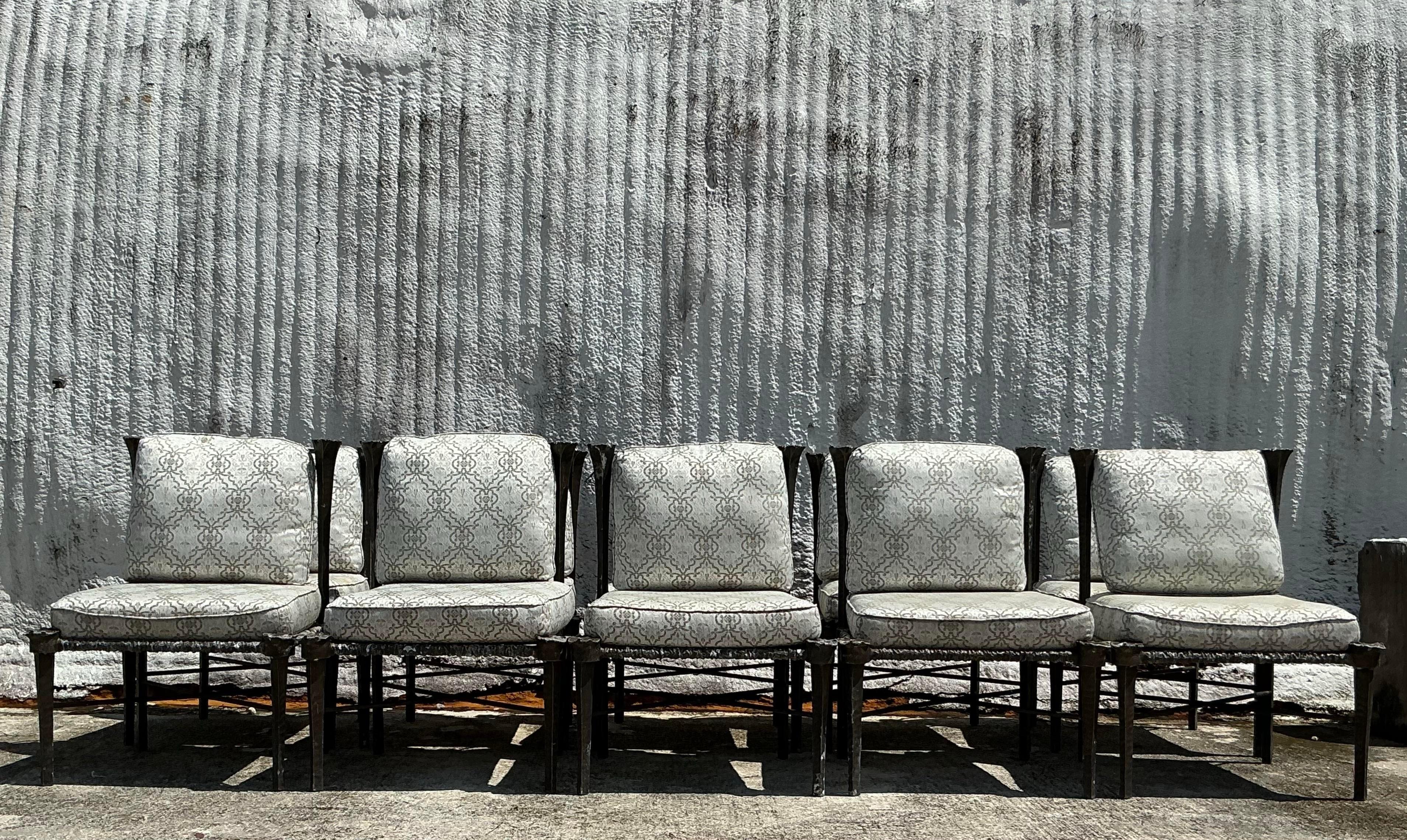 Vintage Boho Cast Aluminum “Arcadia”Chairs After Michael Taylor - Set of 10 2