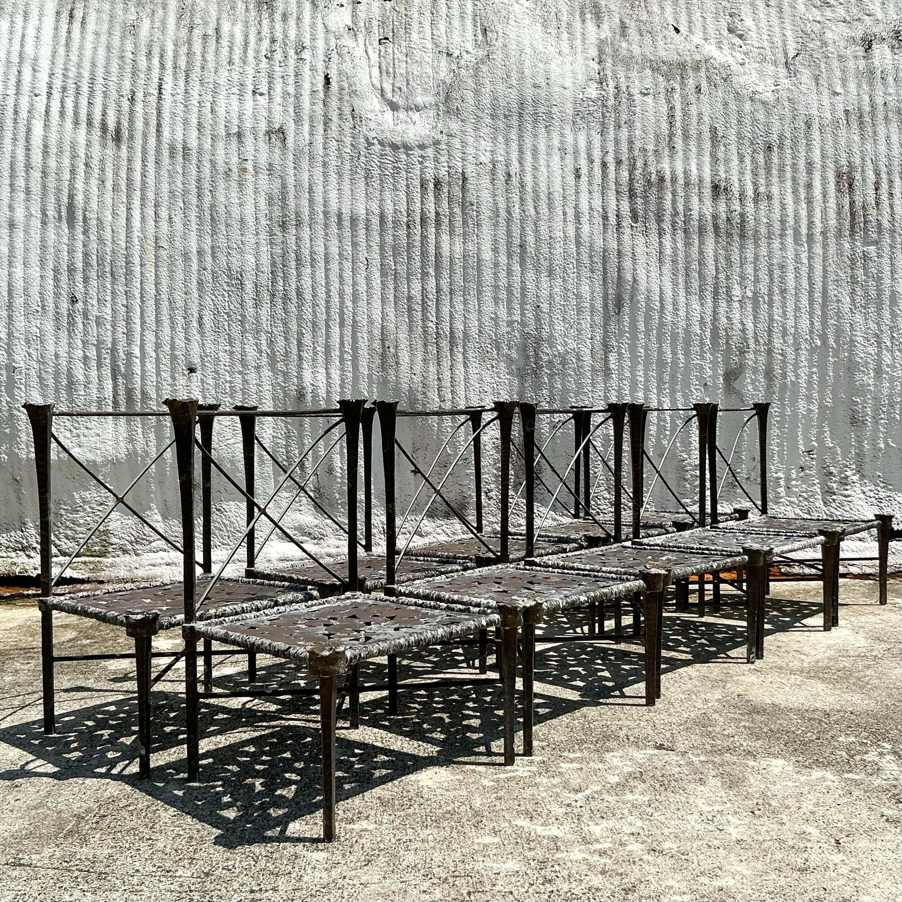 Vintage Boho Cast Aluminum “Arcadia”Chairs After Michael Taylor - Set of 10 3