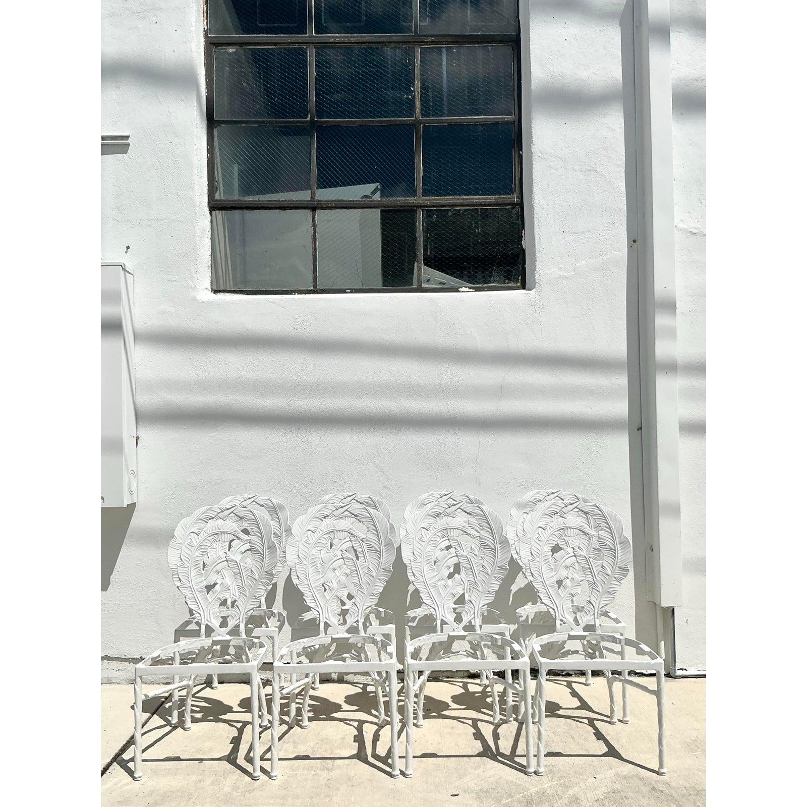 20th Century Vintage Boho Cast Aluminum Banana Leaf Dining Chairs - Set of 8 For Sale