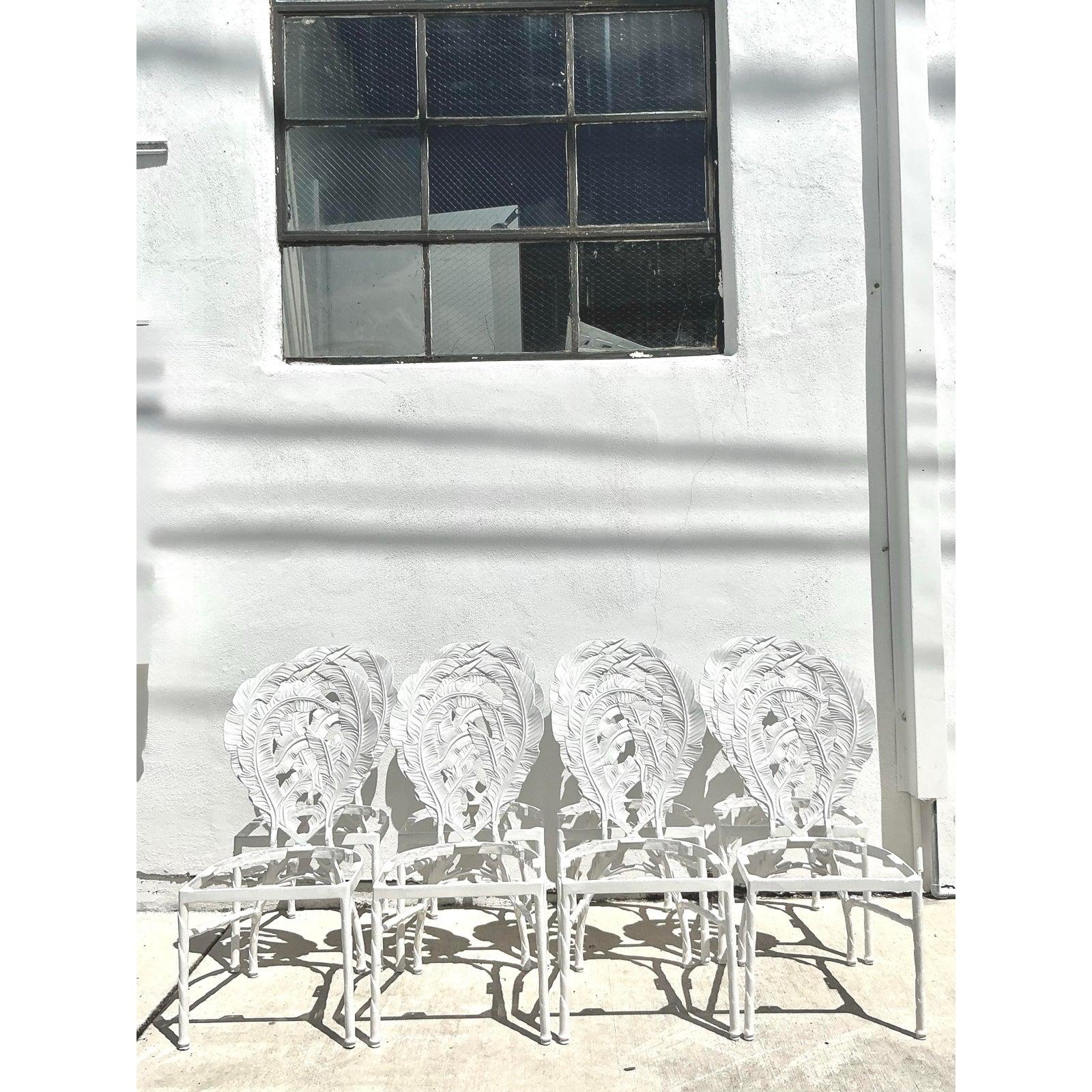 Vintage Boho Cast Aluminum Banana Leaf Dining Chairs - Set of 8 For Sale 1