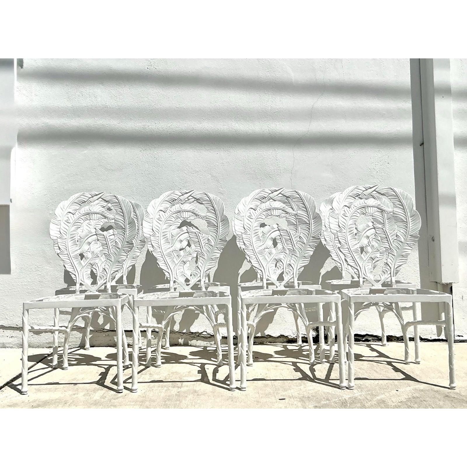 Vintage Boho Cast Aluminum Banana Leaf Dining Chairs - Set of 8 For Sale 2