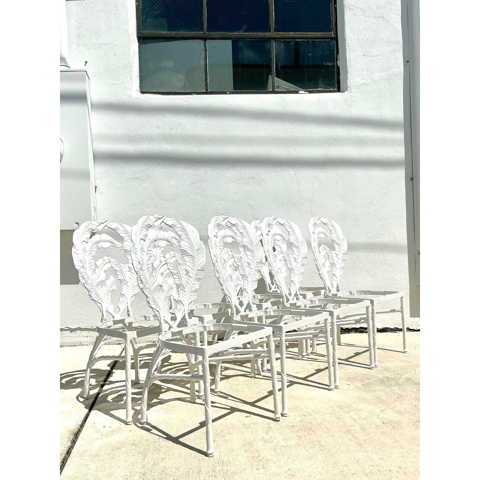 Vintage Boho Cast Aluminum Banana Leaf Dining Chairs - Set of 8 For Sale 3
