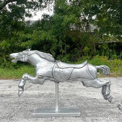 Caballo de carrusel vintage boho de aluminio fundido