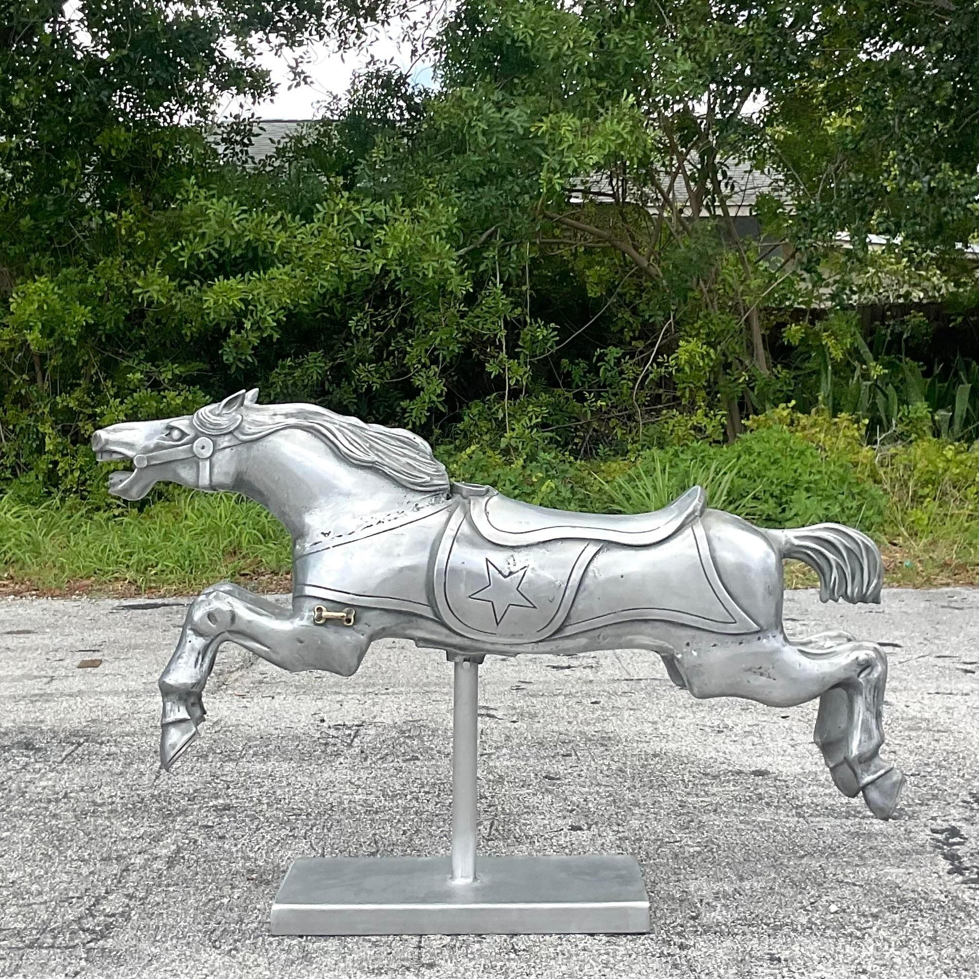 Cheval de carrousel Vintage Boho en fonte d'aluminium Bon état à west palm beach, FL