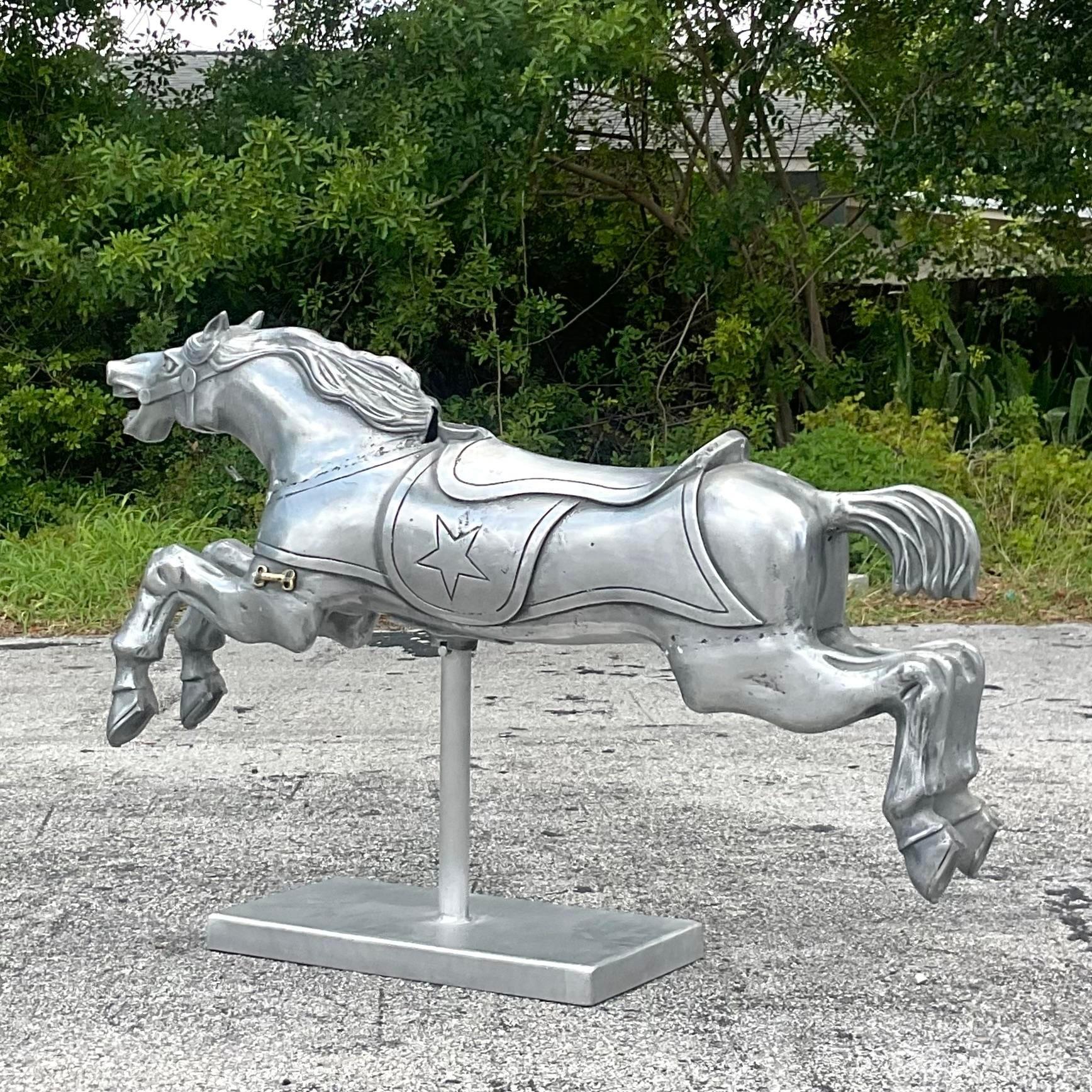 20ième siècle Cheval de carrousel Vintage Boho en fonte d'aluminium