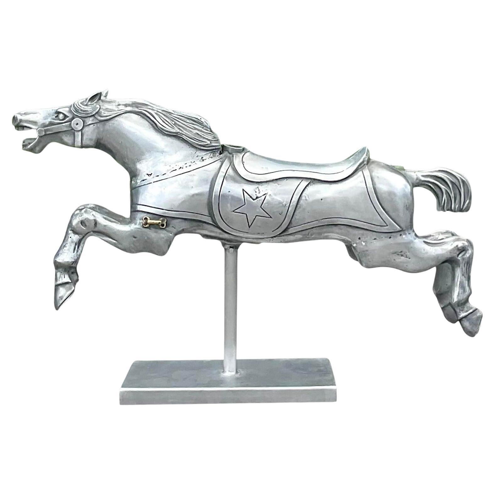 Caballo de carrusel vintage boho de aluminio fundido