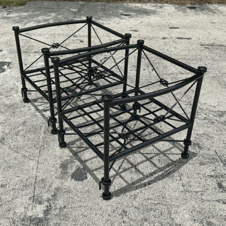 Relax in style with these Vintage Boho Cast Aluminum Knot Lounge Chairs. Featuring intricate knot designs and sturdy cast aluminum construction, these chairs combine bohemian charm with lasting durability. Perfect for adding a unique and artistic