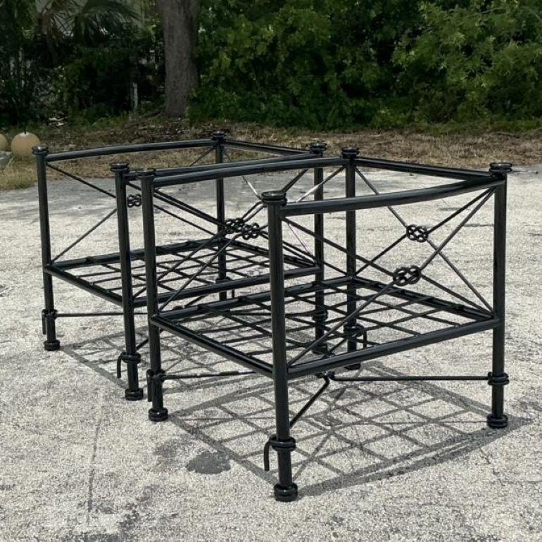 Hollywood Regency Vintage Boho Cast Aluminum Knot Lounge Chairs - a Pair