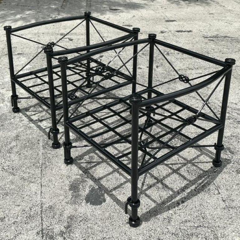 Vintage Boho Cast Aluminum Knot Lounge Chairs - a Pair In Good Condition In west palm beach, FL