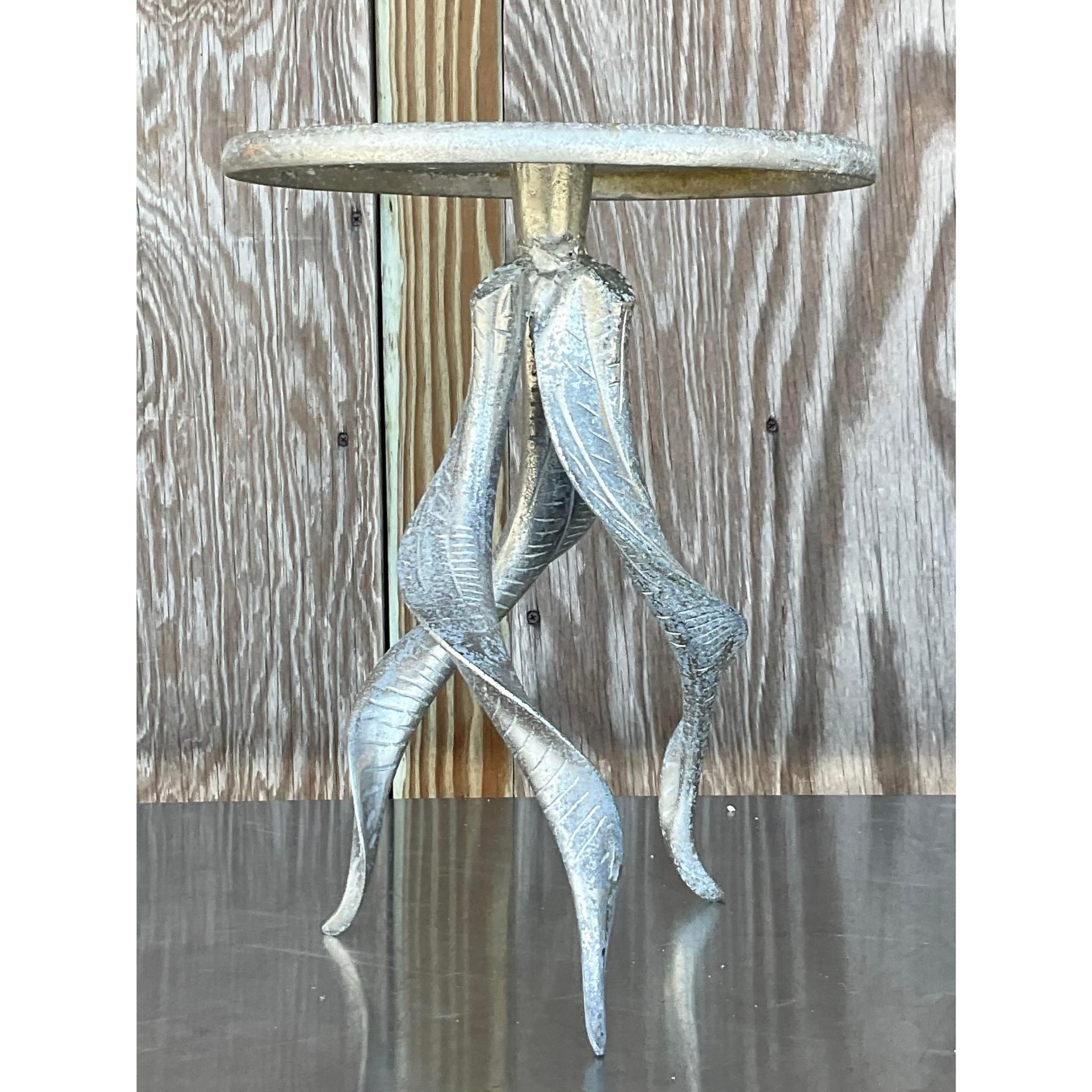 Vintage Boho Cast Aluminum Twisted Horn Drinks Table In Good Condition For Sale In west palm beach, FL