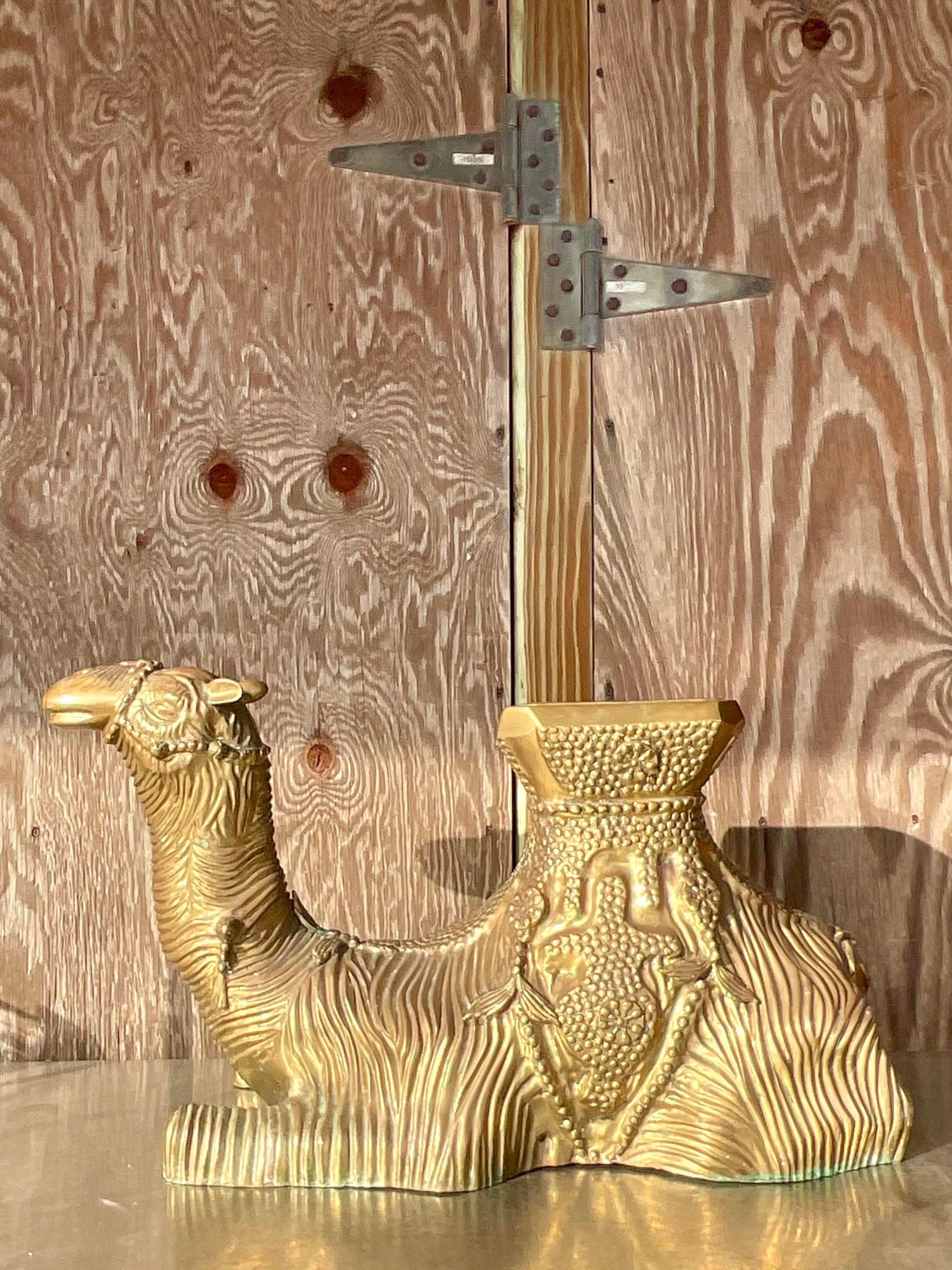 American Vintage Boho Cast Brass Camel Low Stool