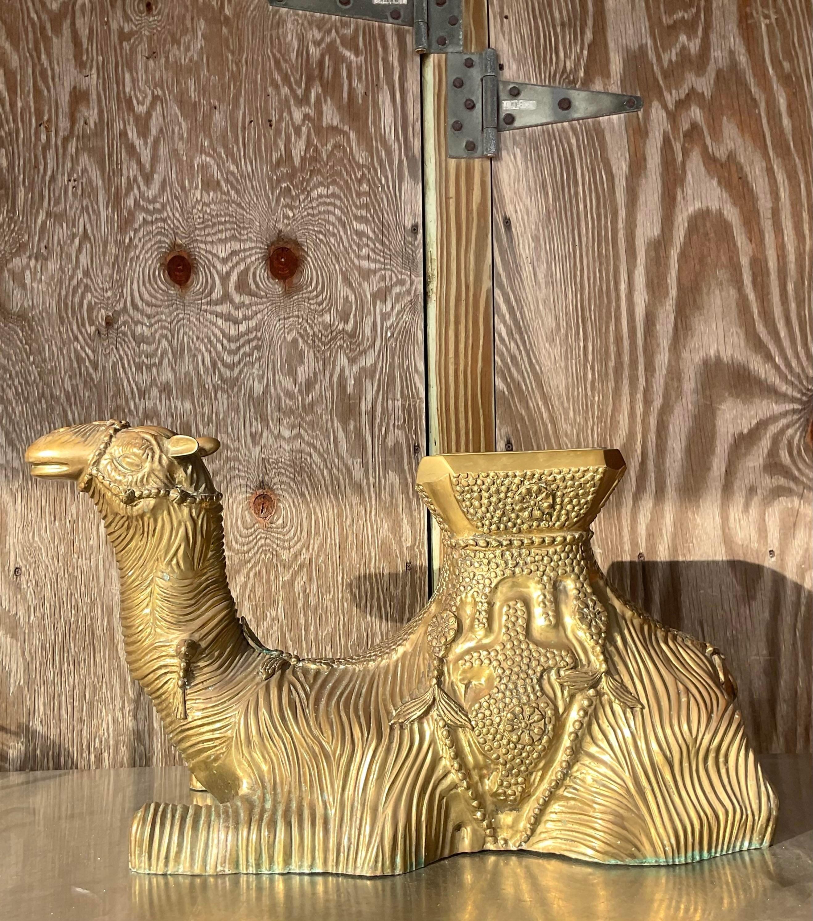 20th Century Vintage Boho Cast Brass Camel Low Stool For Sale