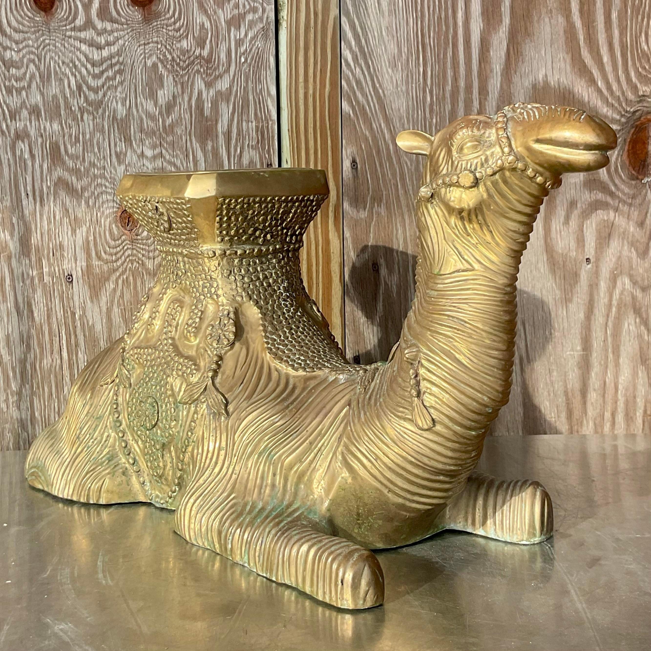 Vintage Boho Cast Brass Camel Low Stool For Sale 1
