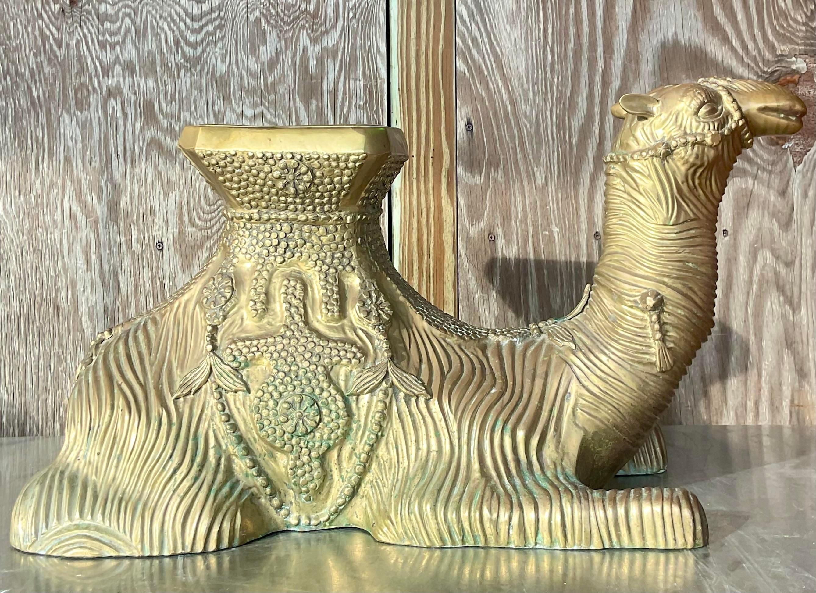 Vintage Boho Cast Brass Camel Low Stool For Sale 2