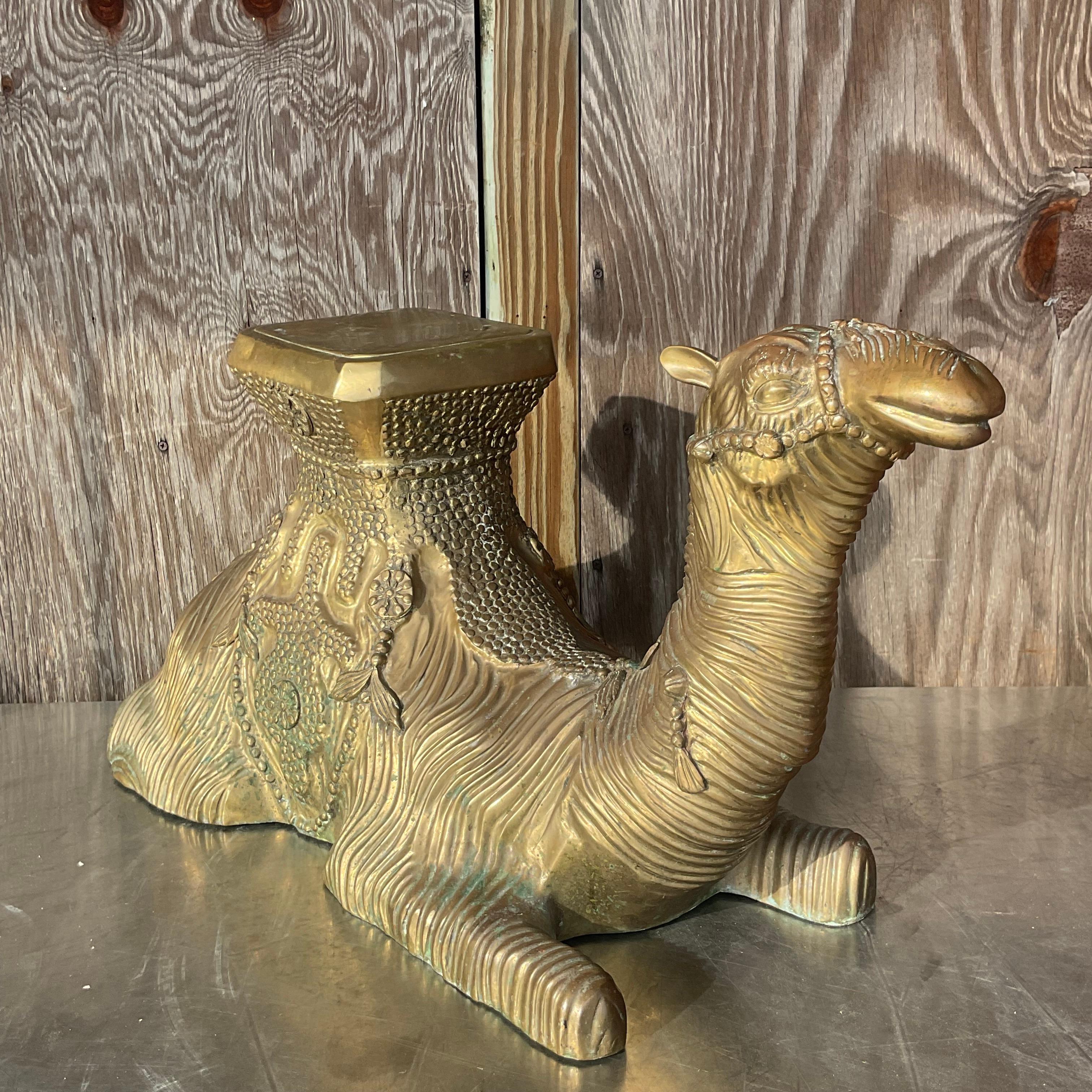 Vintage Boho Cast Brass Camel Low Stool For Sale 3