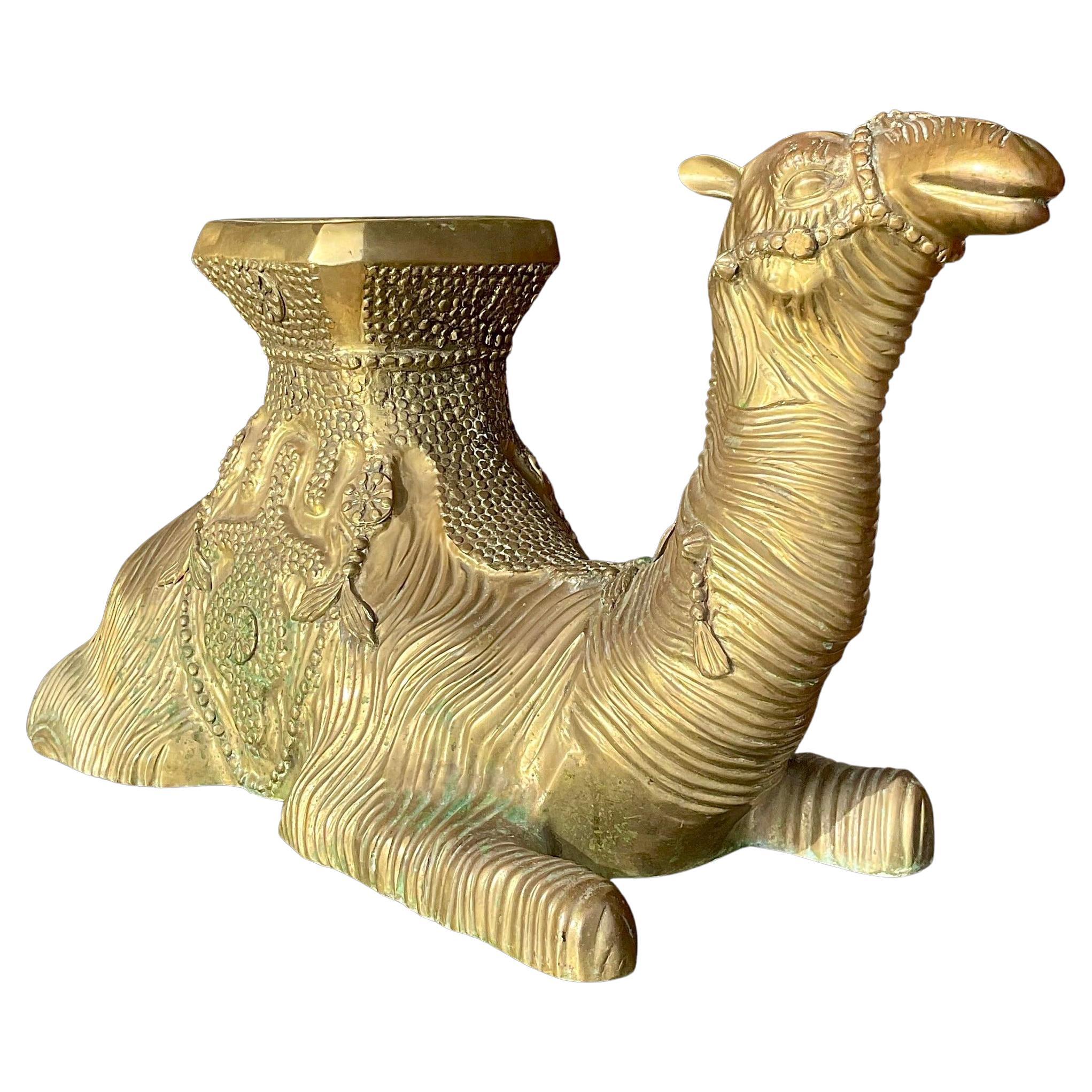 Vintage Boho Cast Brass Camel Low Stool For Sale