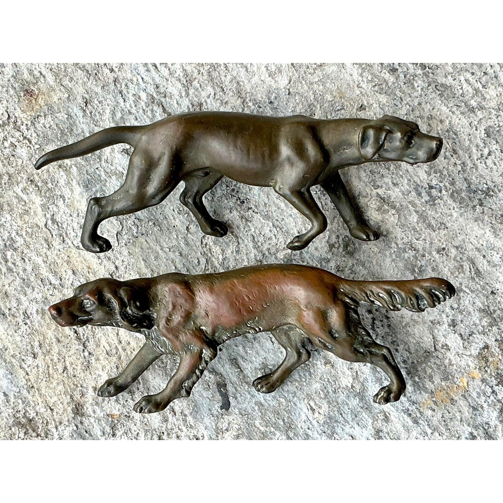 Rustic Vintage Boho Cast Brass Dog Drawer Pulls – Set of 2 For Sale