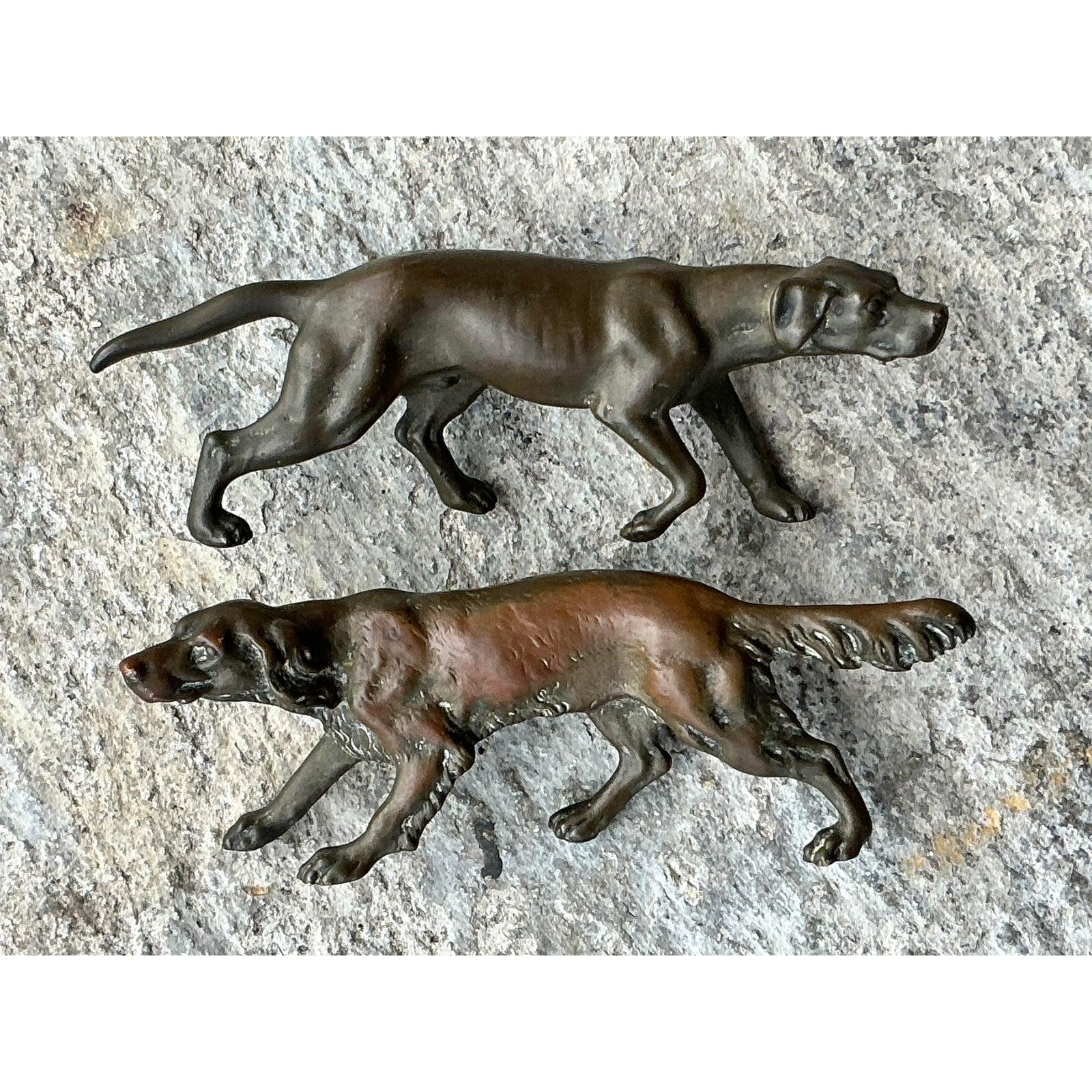 American Vintage Boho Cast Brass Dog Drawer Pulls – Set of 2 For Sale