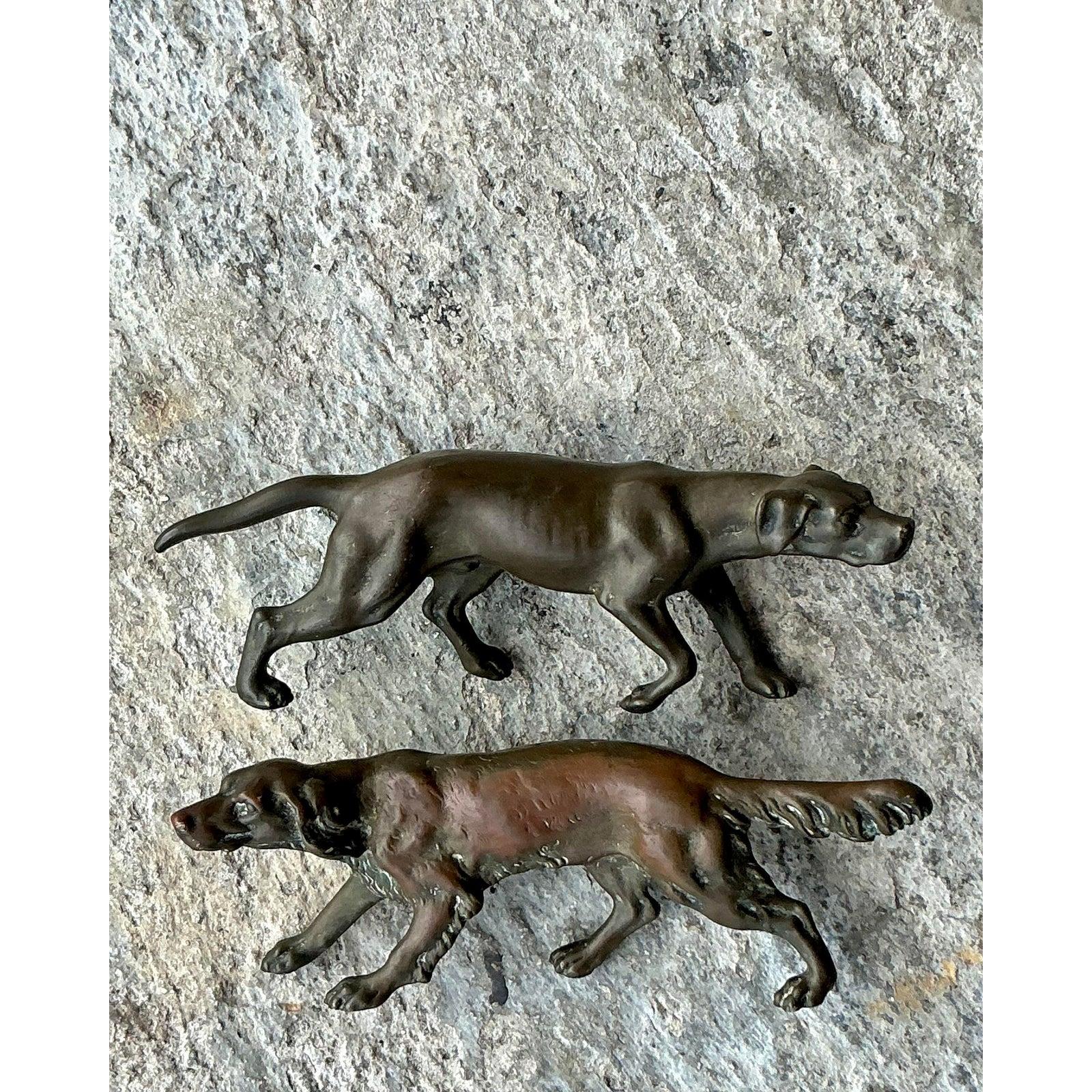 Vintage Boho Cast Brass Dog Drawer Pulls – Set of 2 In Good Condition For Sale In west palm beach, FL