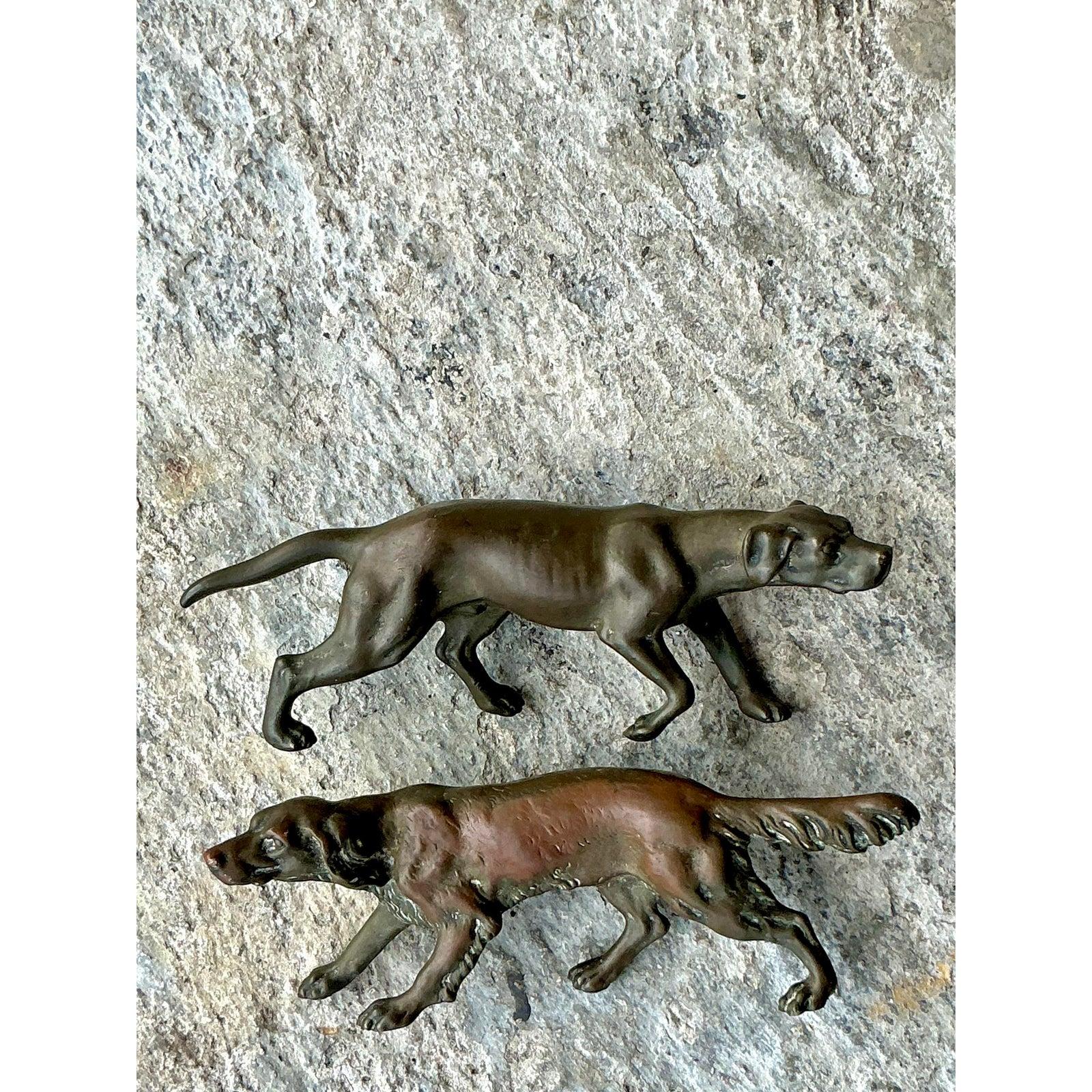 Early 20th Century Vintage Boho Cast Brass Dog Drawer Pulls – Set of 2 For Sale