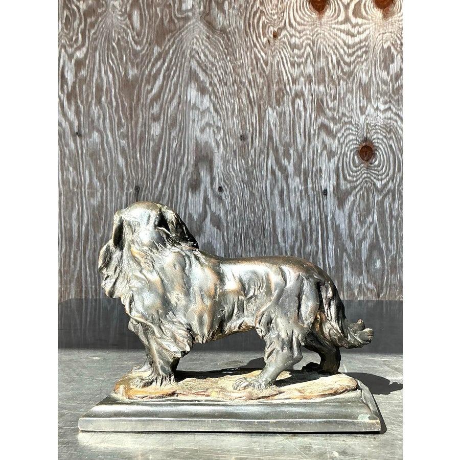 Escultura Vintage Boho de Bronce Fundido para Perro Estadounidense en venta