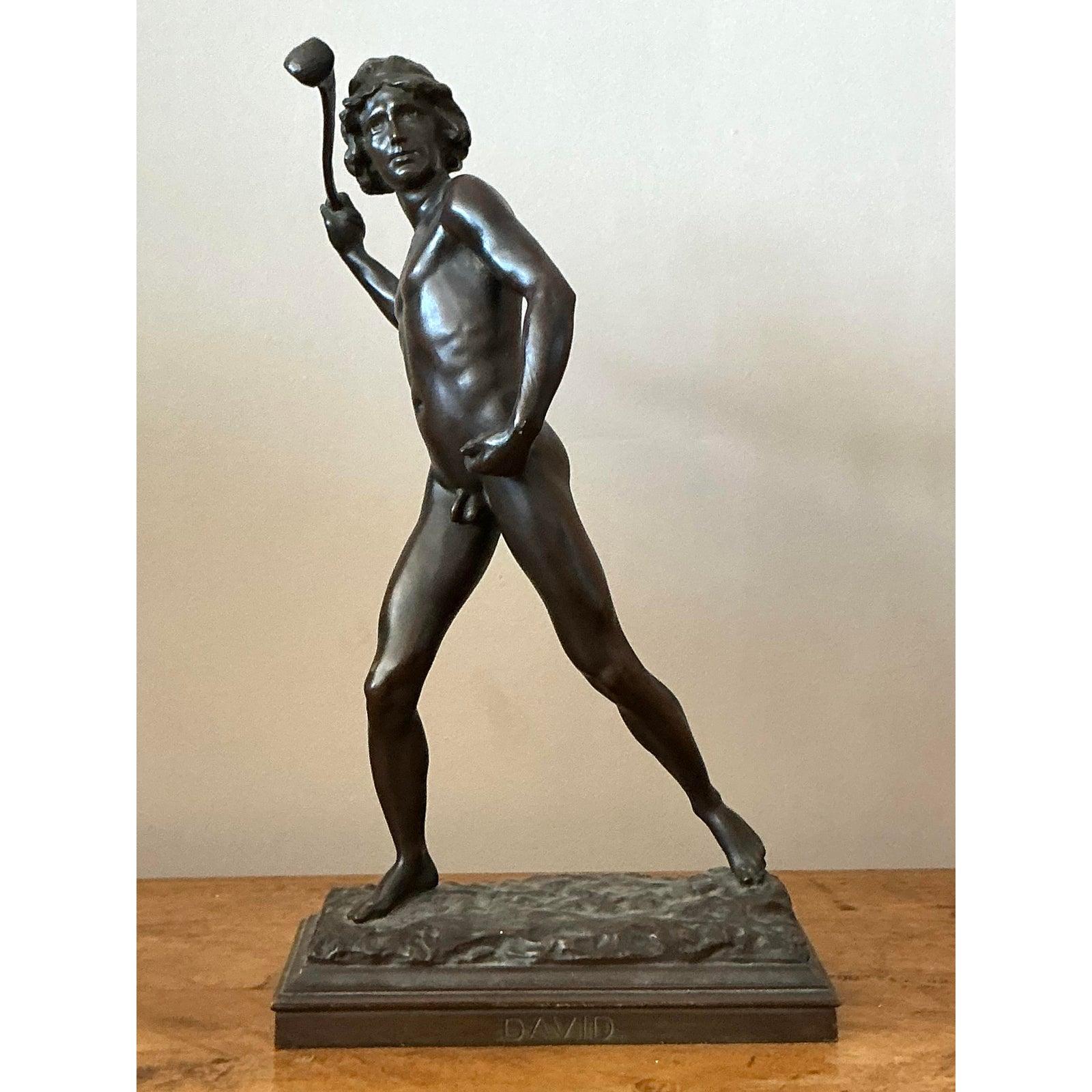 Figura di David in bronzo fuso in stile bohémien d'epoca in vendita 3