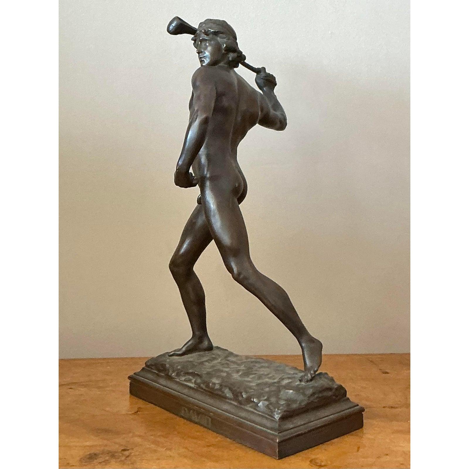 Neoclassico Figura di David in bronzo fuso in stile bohémien d'epoca in vendita
