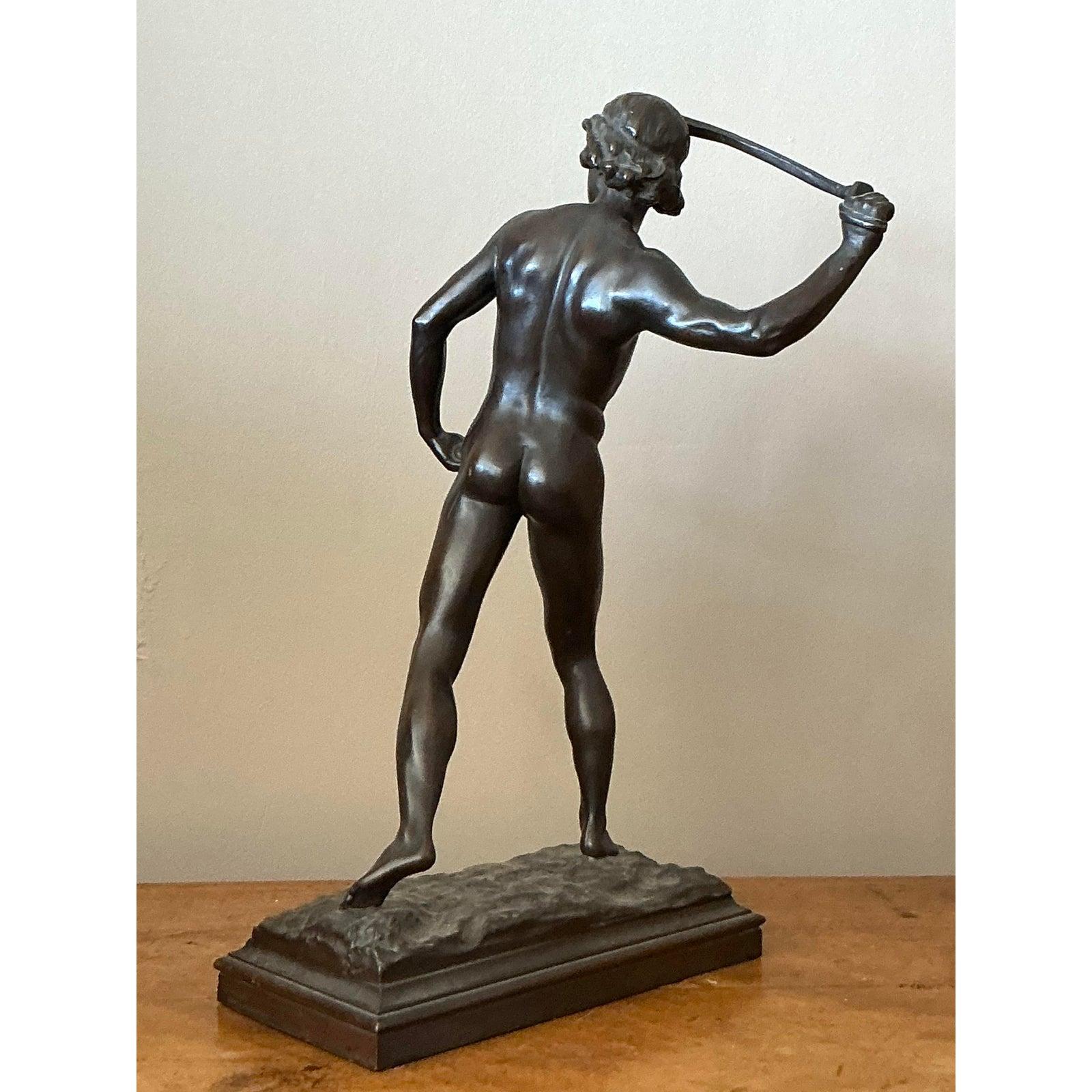Francese Figura di David in bronzo fuso in stile bohémien d'epoca in vendita