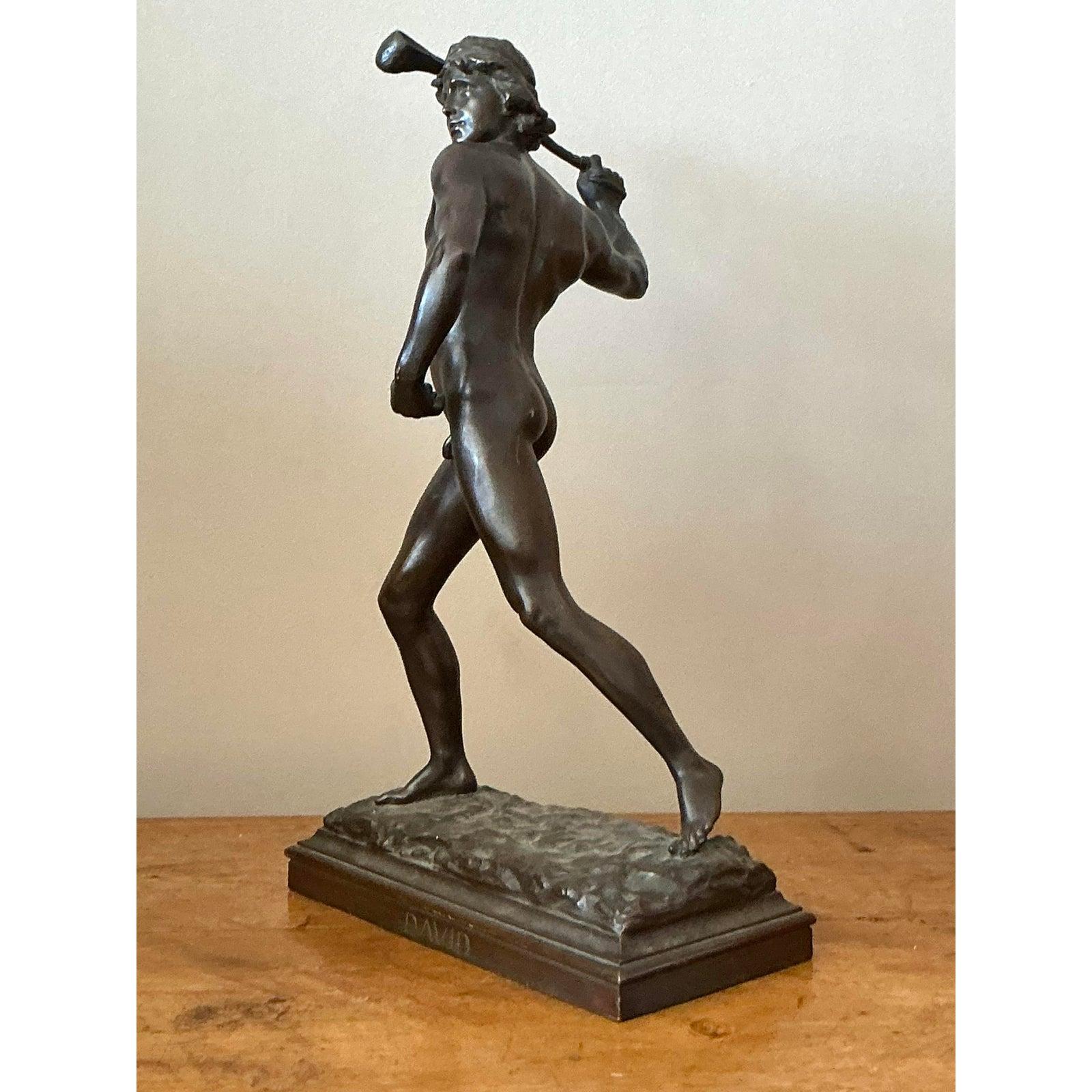 Figura di David in bronzo fuso in stile bohémien d'epoca in vendita 1