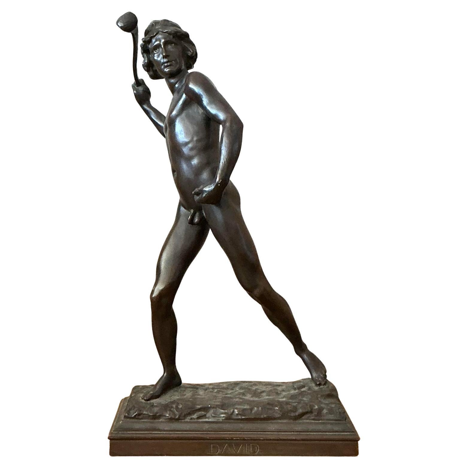 Figura di David in bronzo fuso in stile bohémien d'epoca