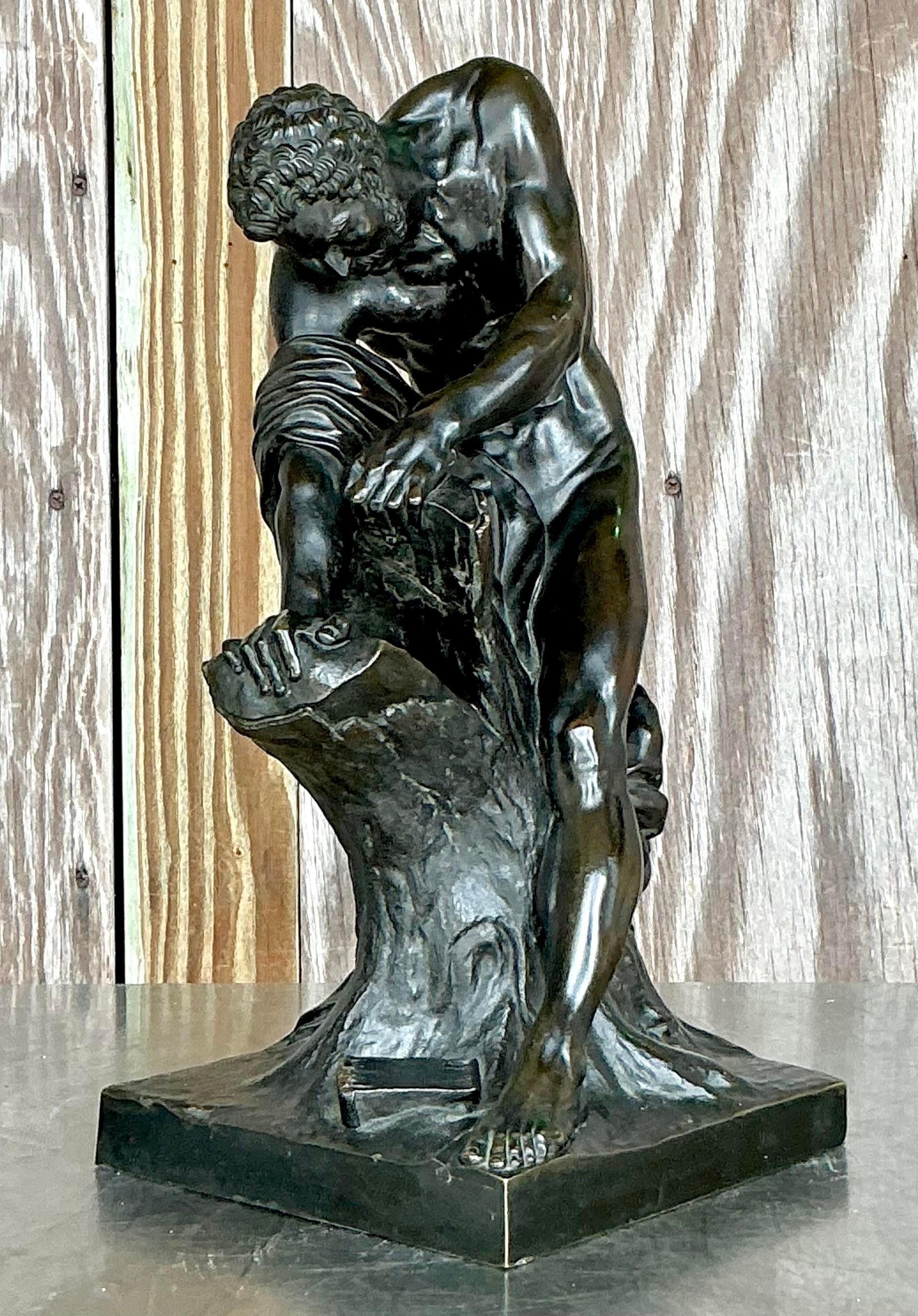 Escultura vintage boho de bronce fundido Milo de Croton en Bueno estado para la venta en west palm beach, FL