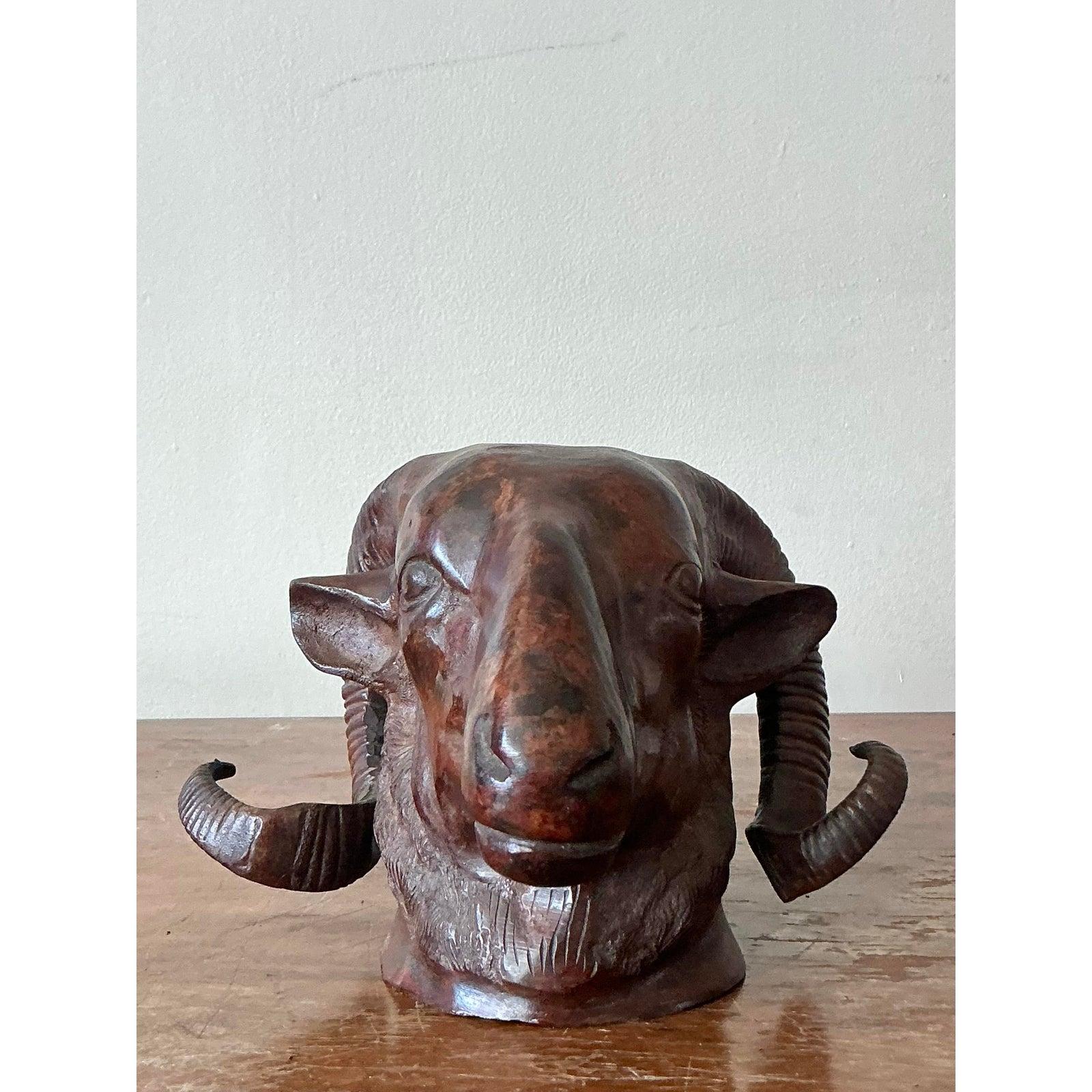 Testa di Rams in bronzo fuso vintage Boho in vendita 4