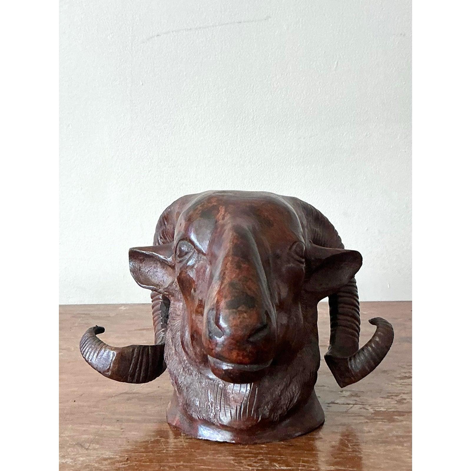Testa di Rams in bronzo fuso vintage Boho in vendita 5