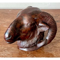 Vintage Boho Cast Bronze Rams Head