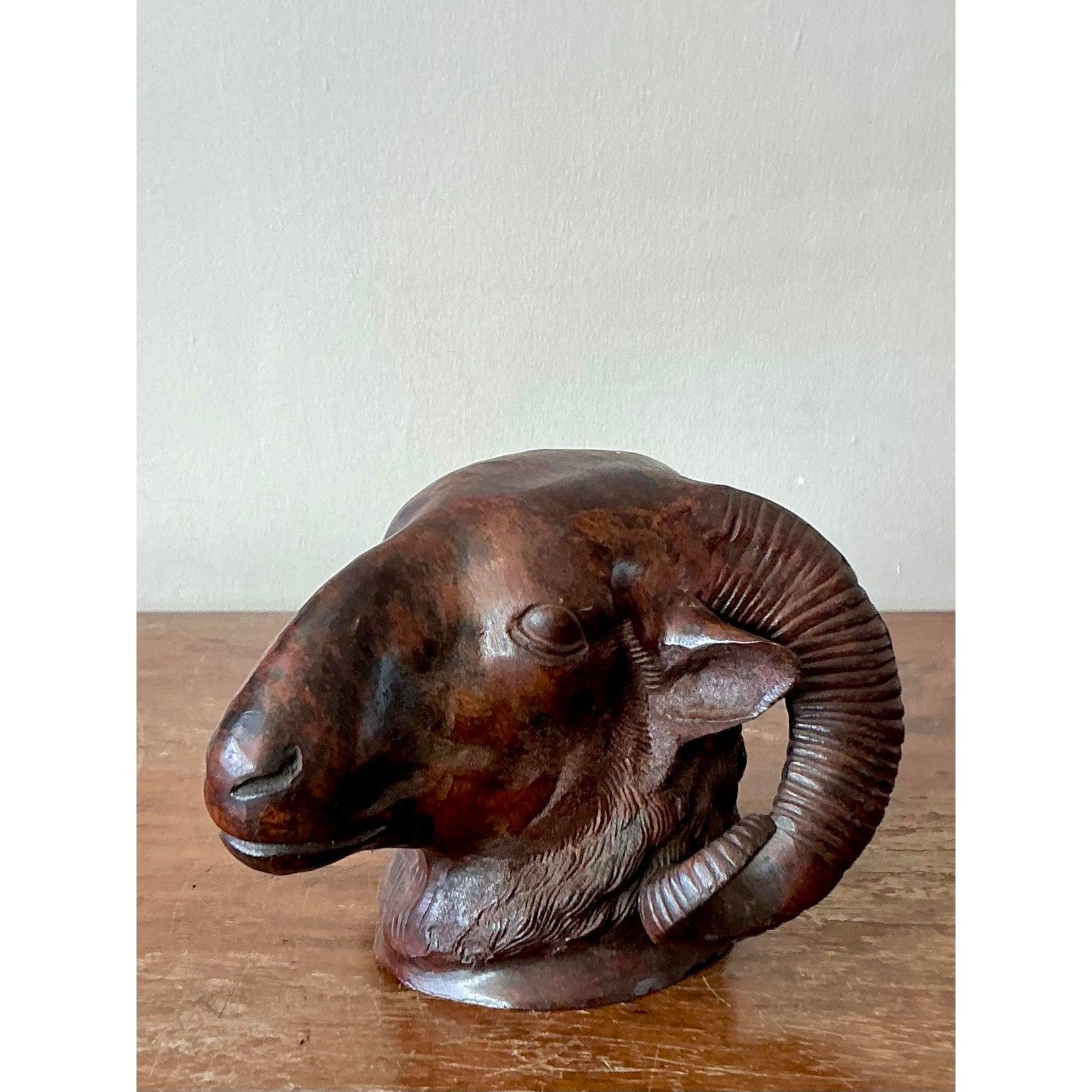 Space Age Testa di Rams in bronzo fuso vintage Boho in vendita