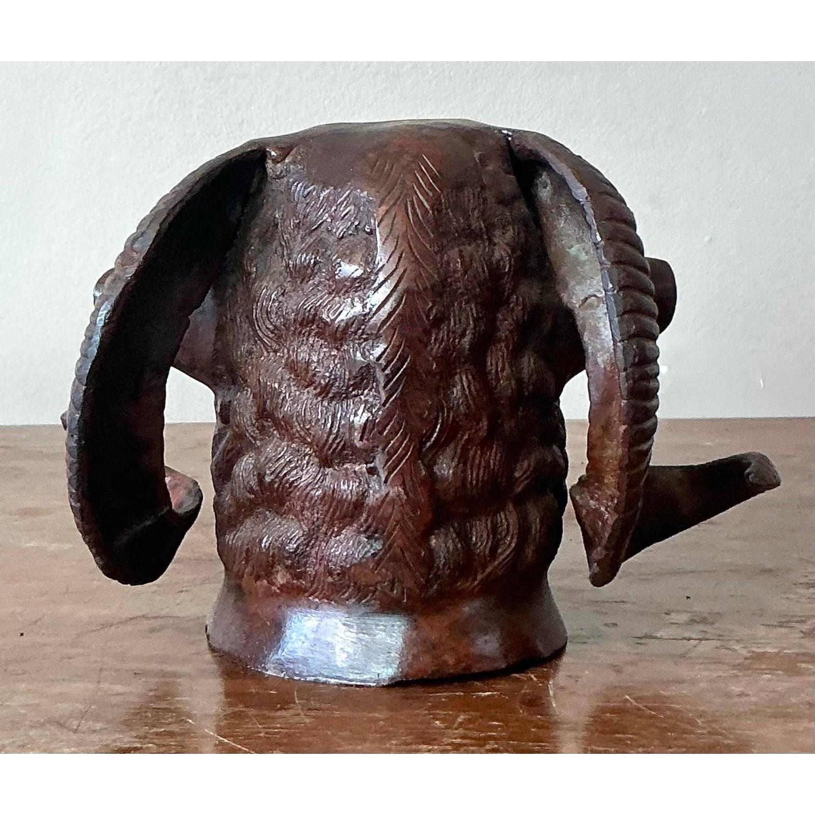 Americano Testa di Rams in bronzo fuso vintage Boho in vendita
