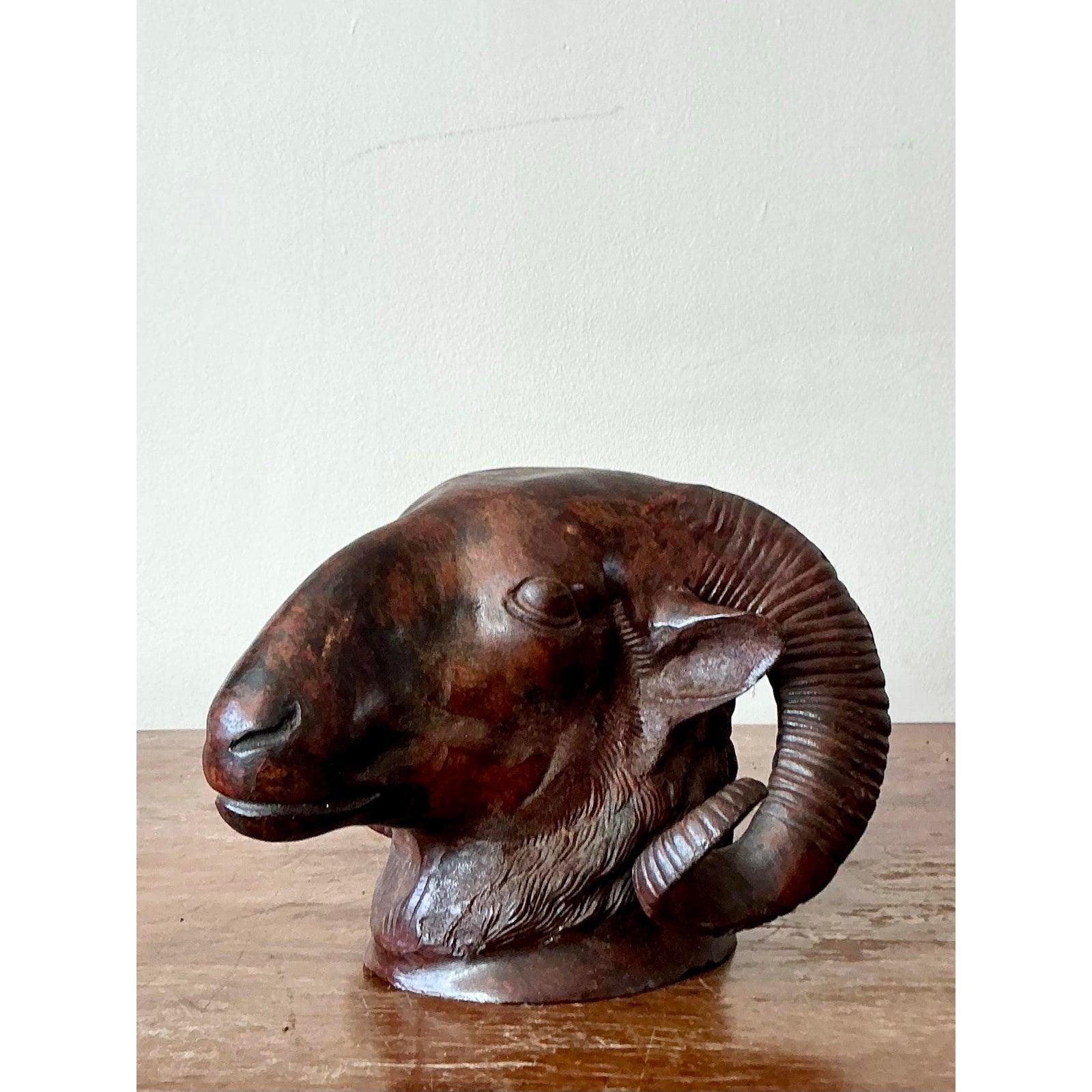 Testa di Rams in bronzo fuso vintage Boho in vendita 2