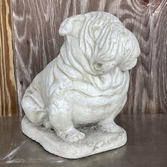 Vintage Boho Cast Cement Bulldog Garden Statue