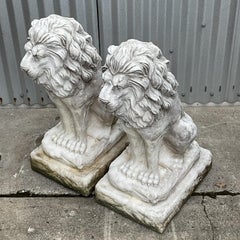 Vintage Boho Cast Cement Lion Statues - a Pair