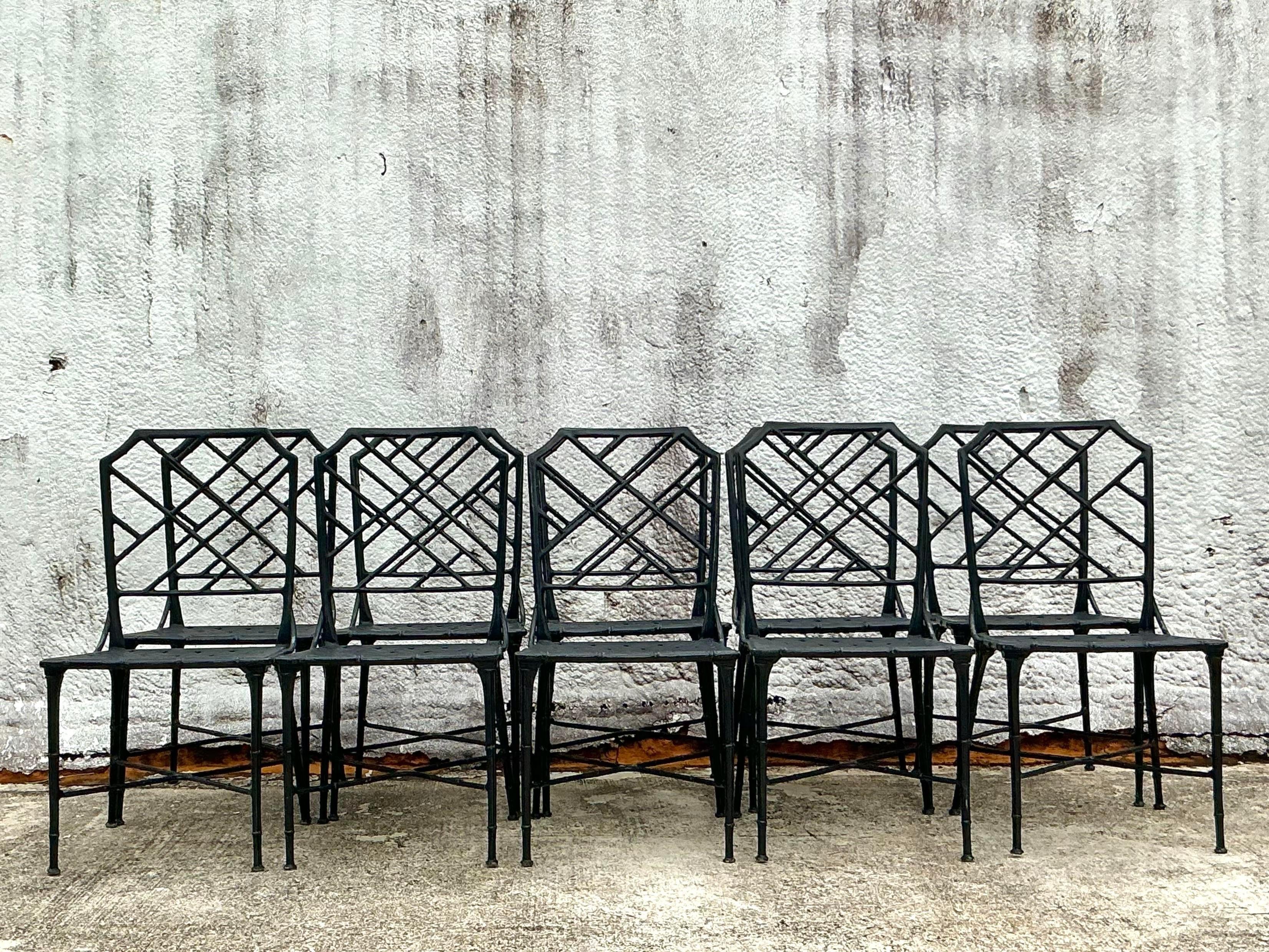 Sedie da pranzo cinesi Chippendale in fusione d'epoca dopo Brown Jordan - Set di 10 pezzi In condizioni buone in vendita a west palm beach, FL