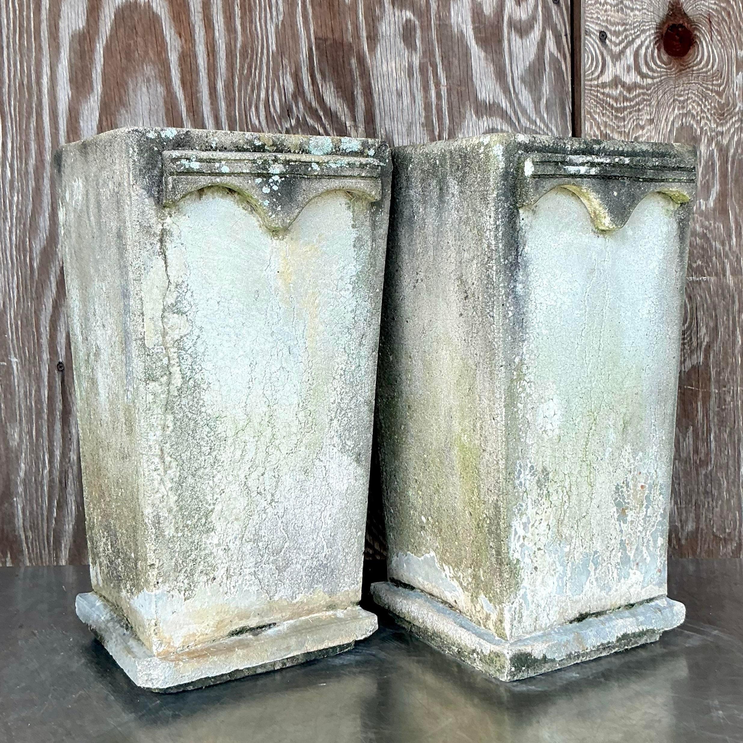 20th Century Vintage Boho Cast Concrete Arches Planters - a Pair For Sale