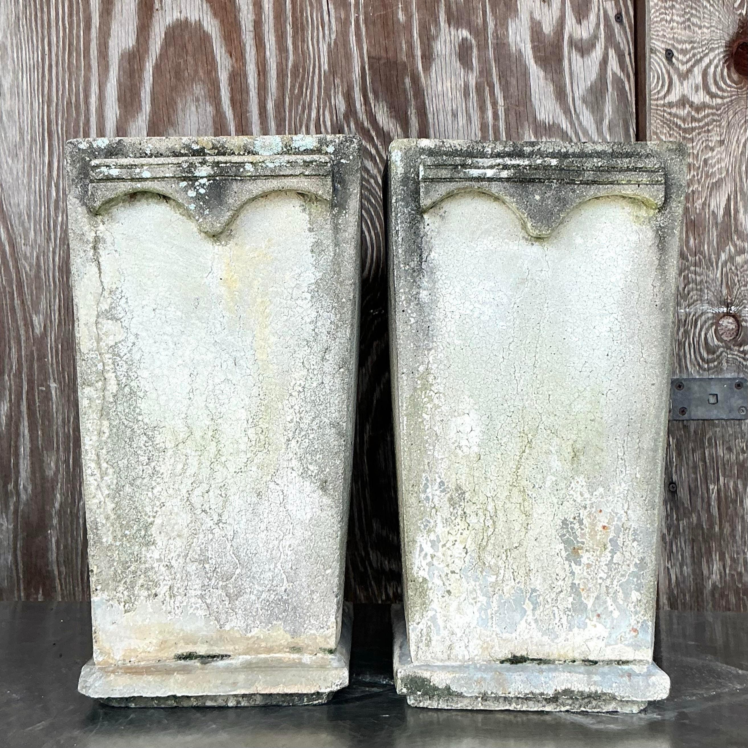Vintage Boho Cast Concrete Arches Planters - a Pair For Sale 1