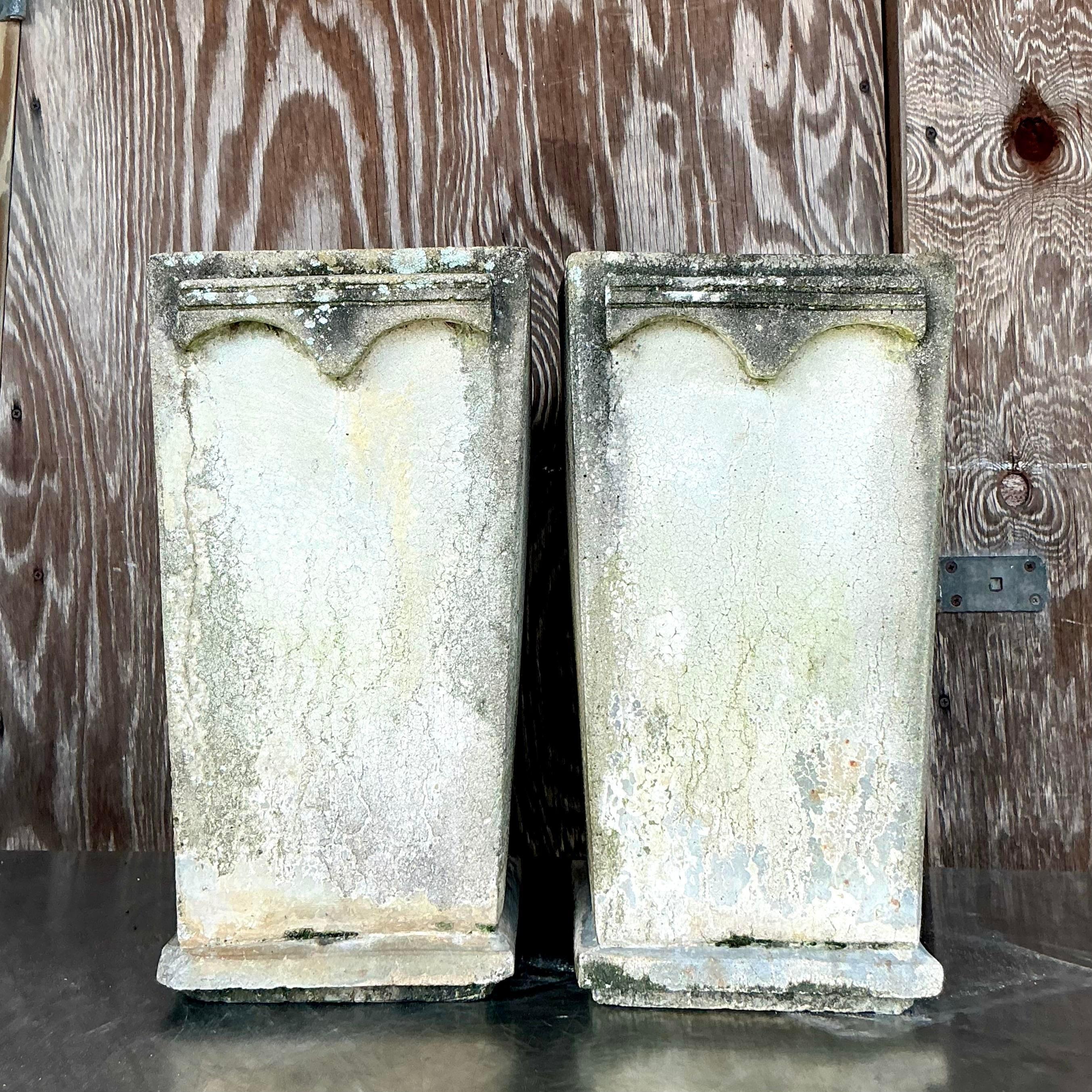 Vintage Boho Cast Concrete Arches Planters - a Pair For Sale 2