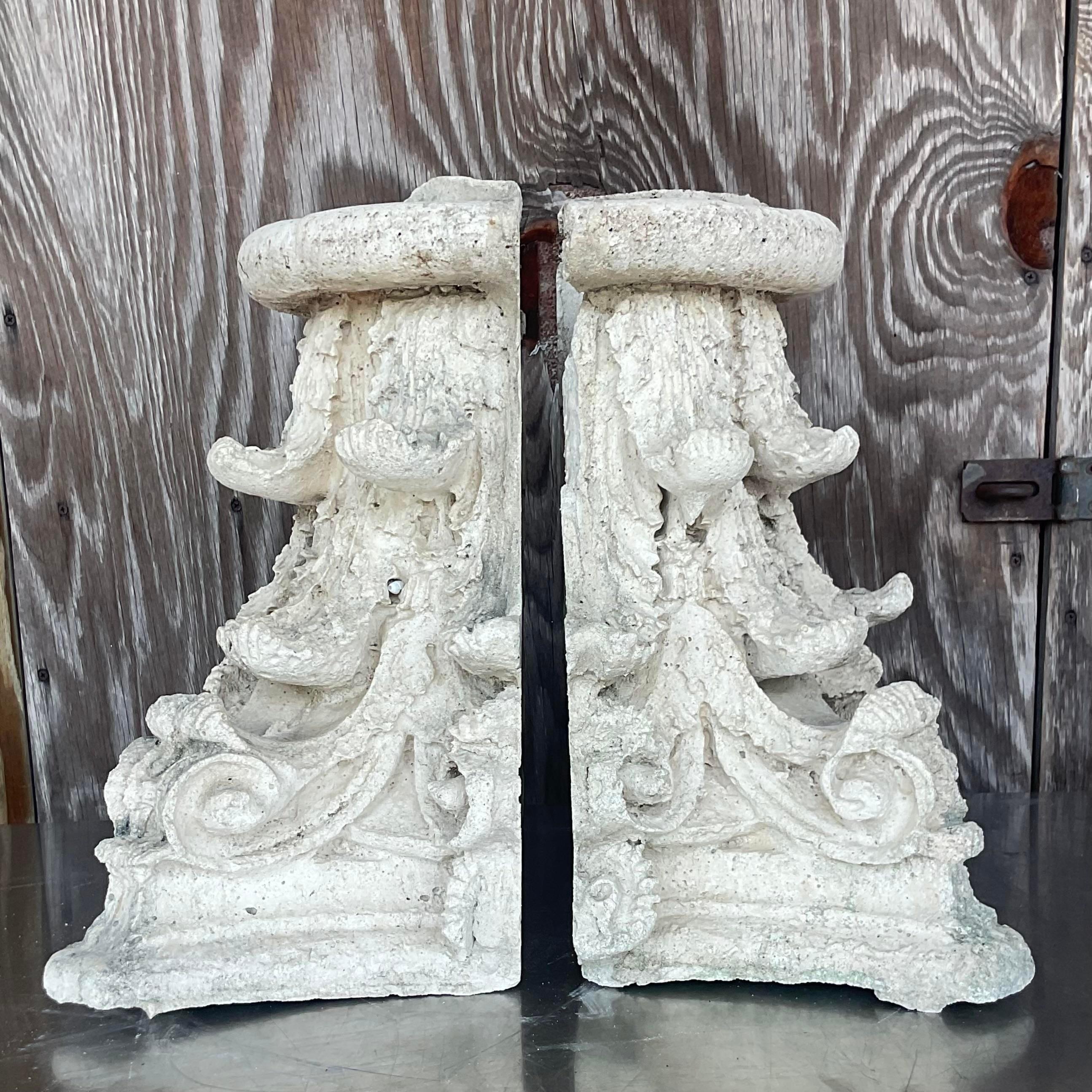 Vintage Boho Cast Concrete Corinthian Column Top For Sale 5