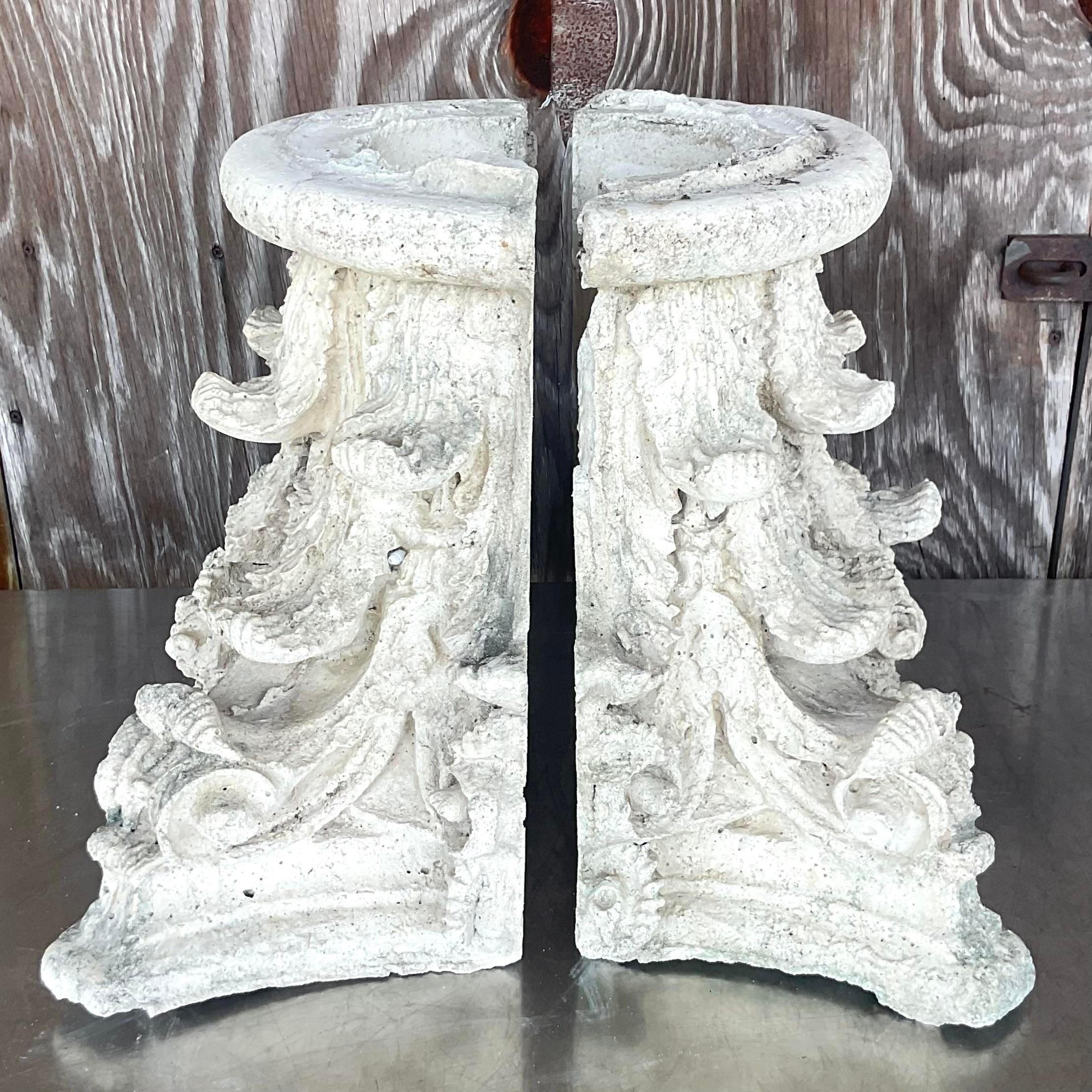 Vintage Boho Cast Concrete Corinthian Column Top For Sale 7
